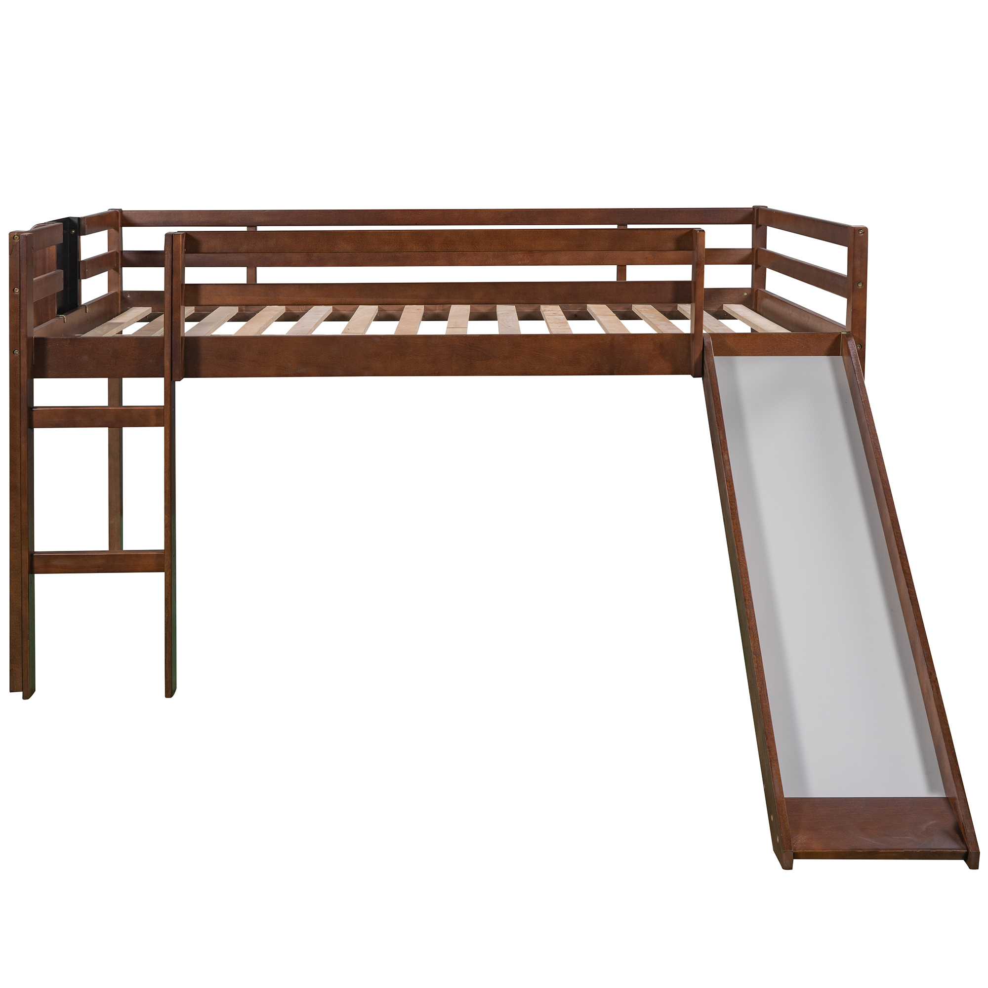 Full size Loft Bed Wood Bed with Slide, Stair and Chalkboard,Walnut（Old SKU:WF282116AAL）-Boyel Living