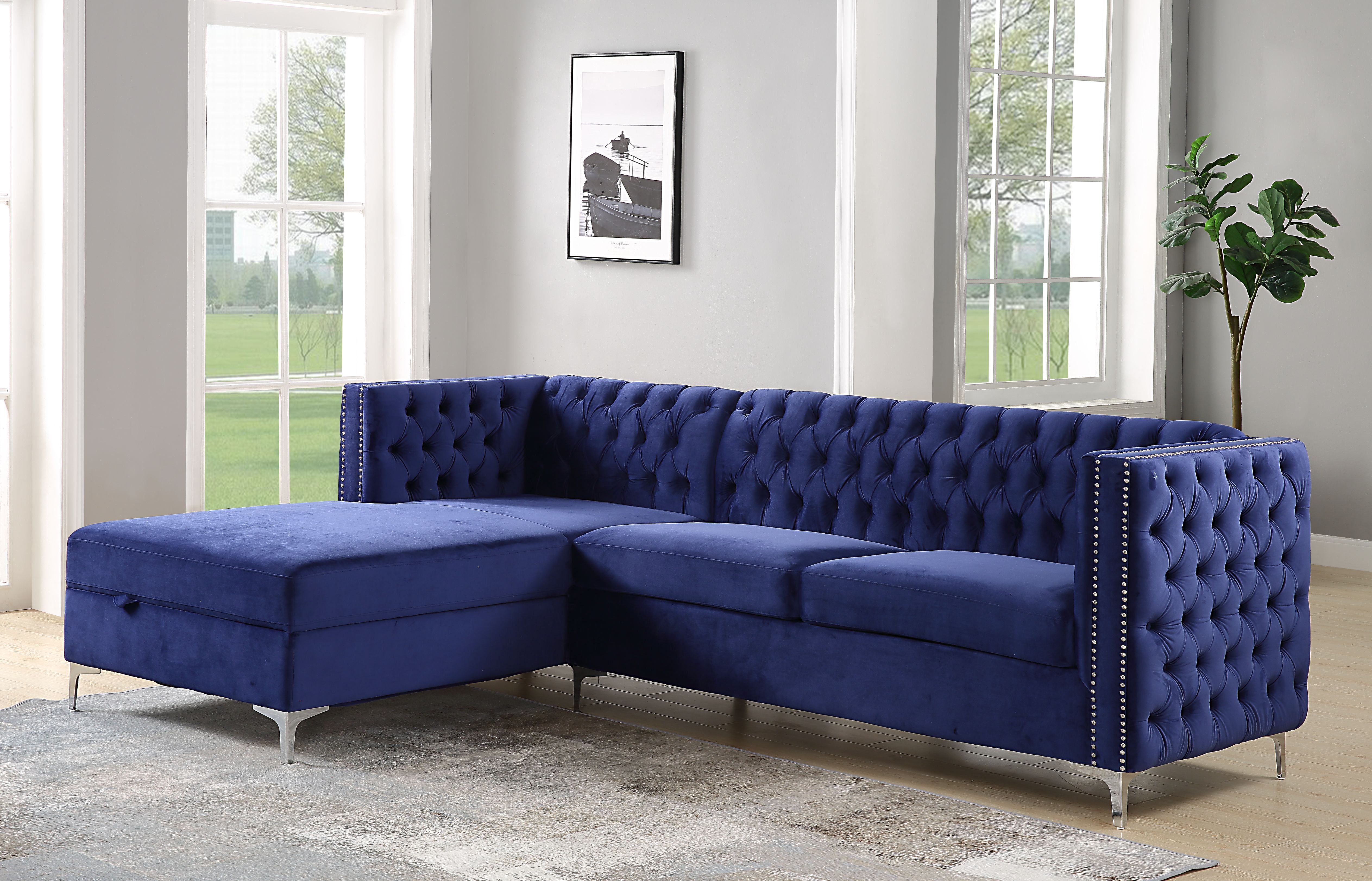 ACME Sullivan Sectional Sofa, Navy Blue Velvet-Boyel Living