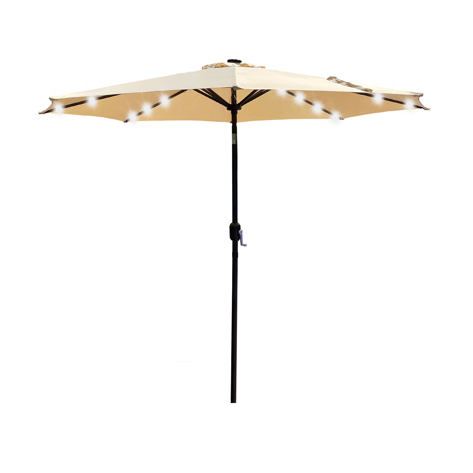 9Ft Patio Umbrella Outdoor Solar Powered 32 LED Lighted Umbrella with Tilt and Crank -Tan-Boyel Living