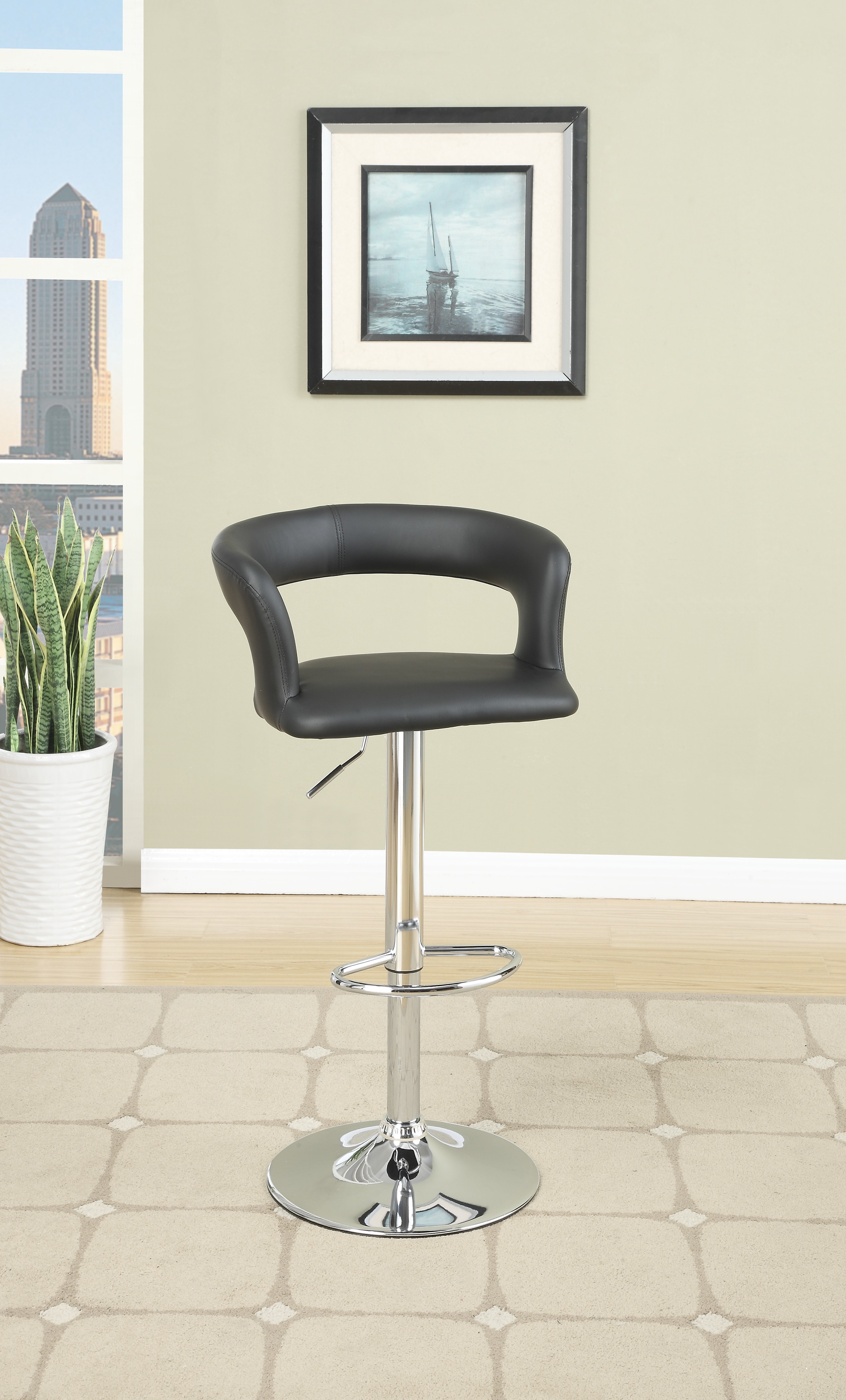 Bar Stool Counter Height Chairs Set of 2 Adjustable Height Kitchen Island Stools Black PVC / Faux Leather-Boyel Living