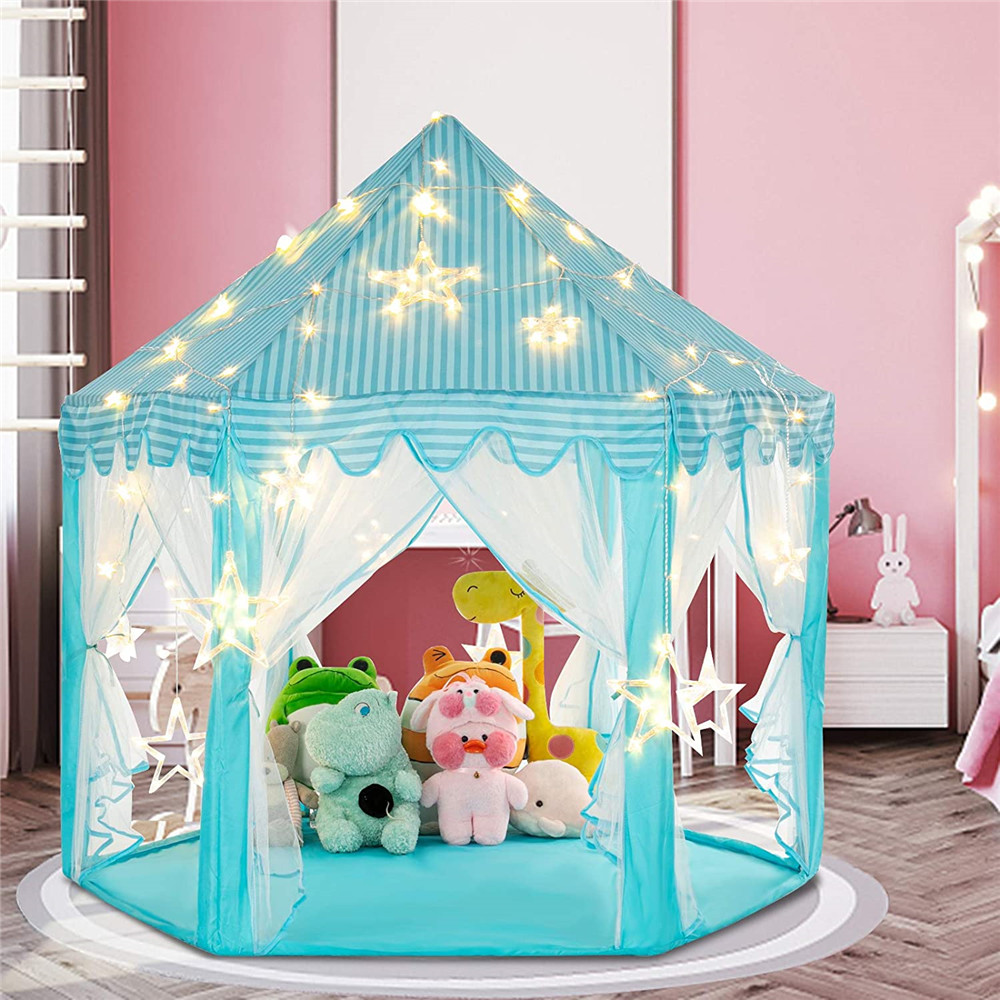 Portable Folding Princess Castle Tent Kids Children Funny Play Fairy House Kids Play Tent with Multi-color Lights-Boyel Living
