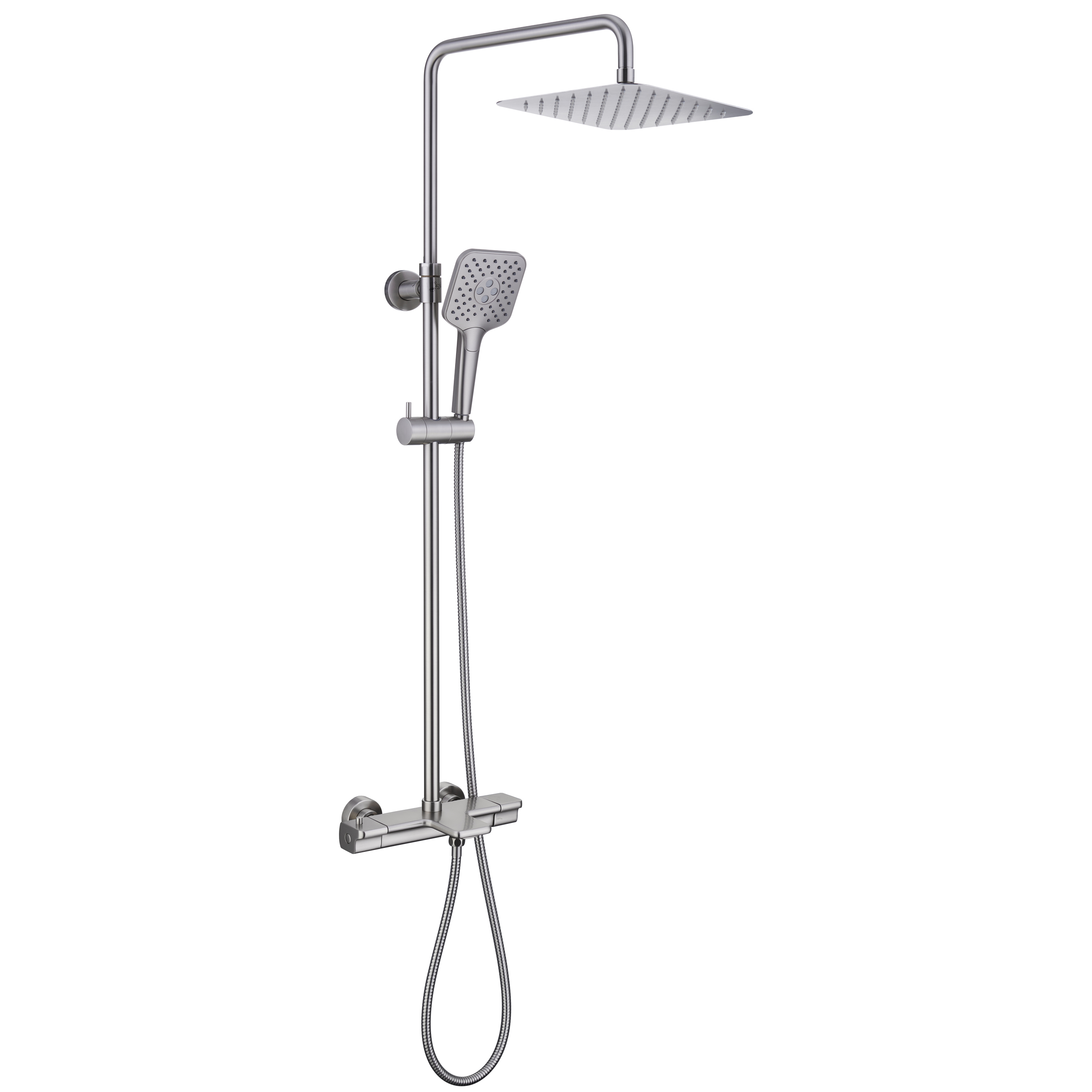 10 in. Wall Mount Thermostatic Rain Shower System with Handheld Shower and Tub Spout in Brushed Nickel-Boyel Living