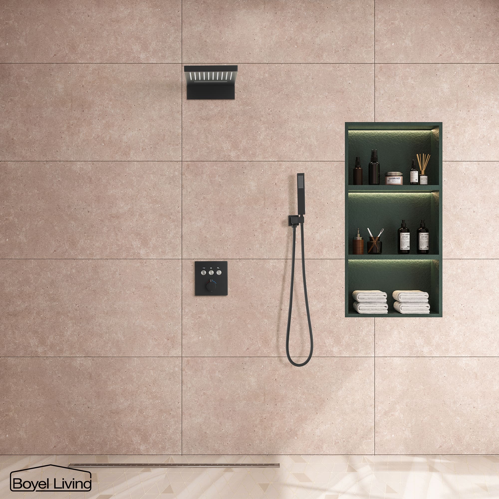 Boyel Living Rainfall & Waterfall 2 GPM 10 in. Wall Mount Dual Shower Heads System with Handheld Shower and Pressure Balance Valve-Boyel Living