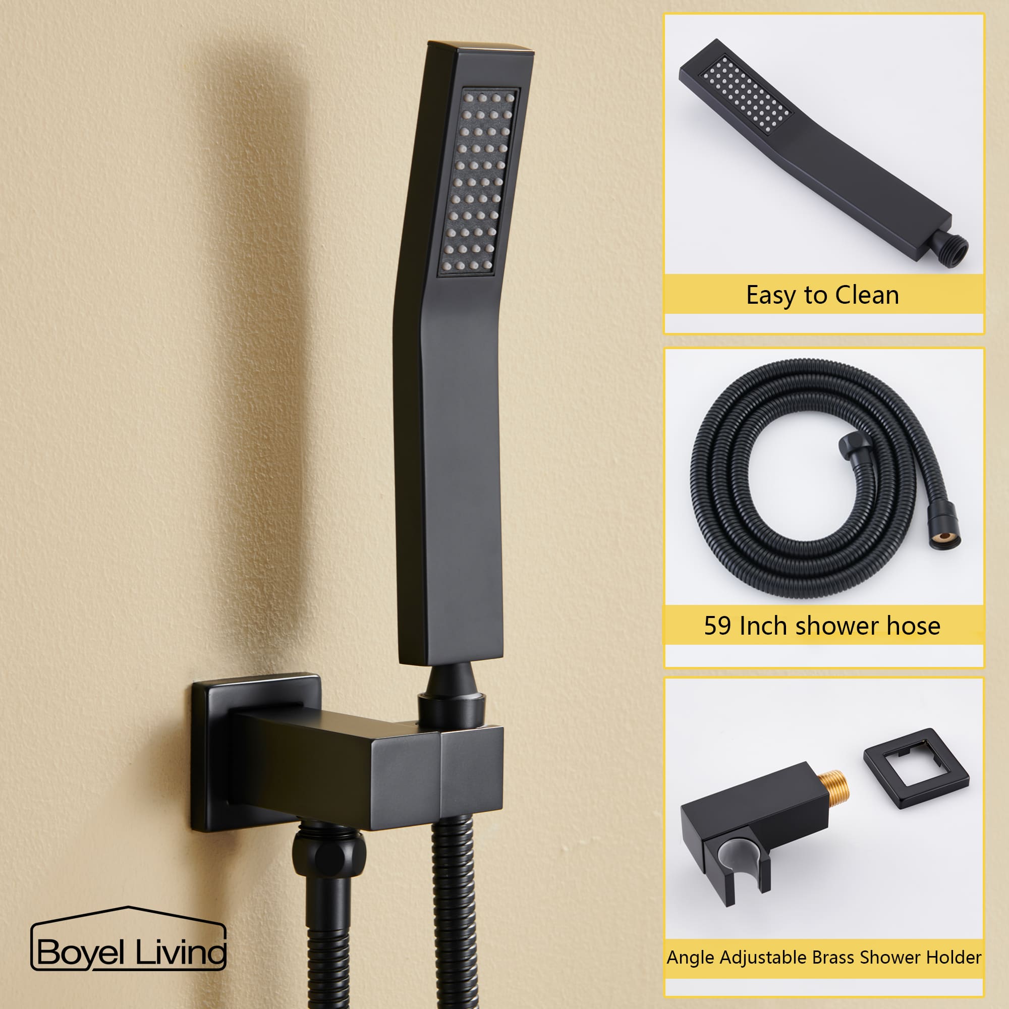 Boyel Living 10 in. Complete Shower Head System with Bath Tub Faucet and Rough-in Valve in Matte Black-Boyel Living