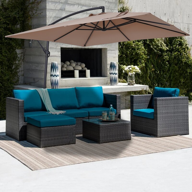 8.5Ft Square Outdoor Market Cantilever Patio Umbrella with Push Button Tilt and Base-Boyel Living