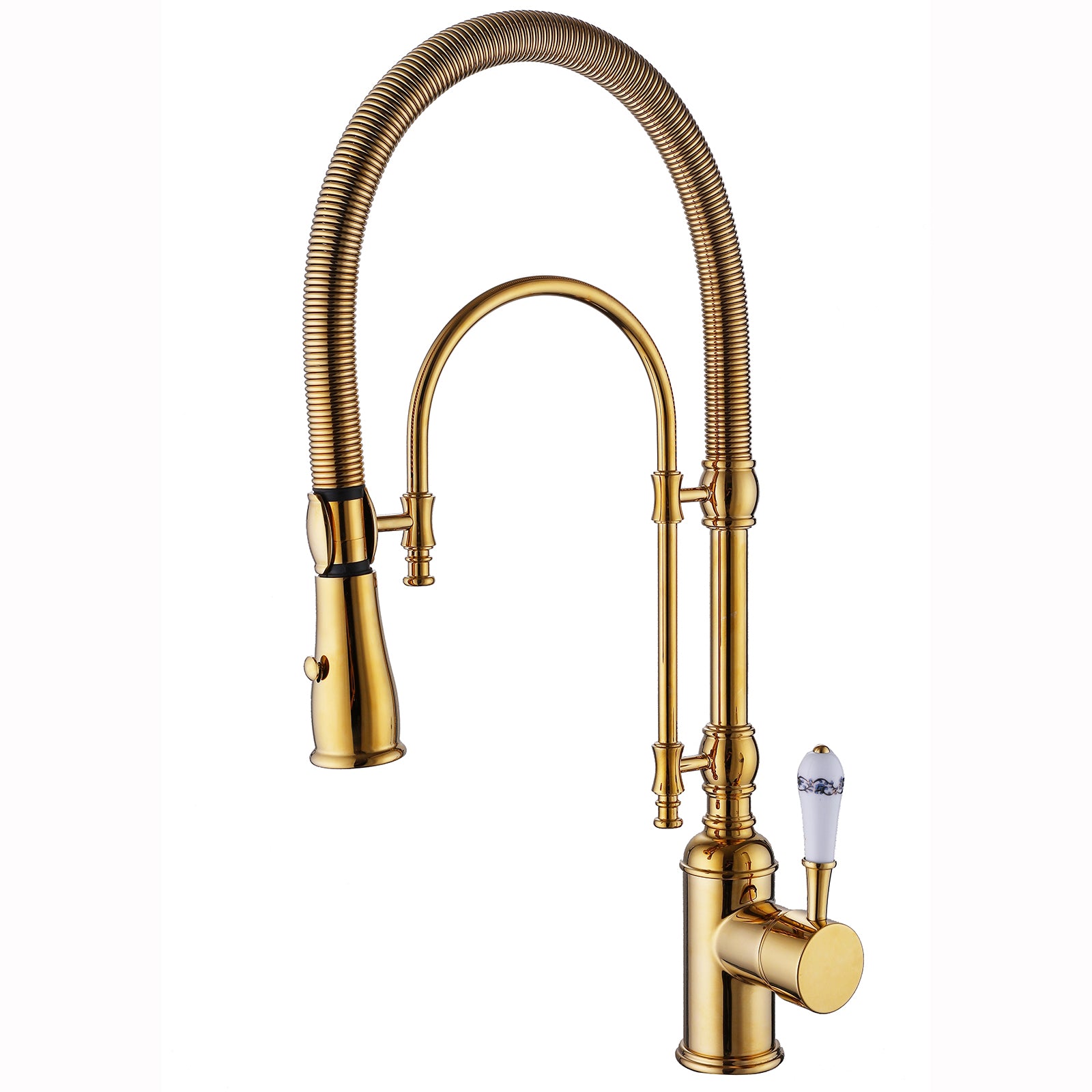 New Single-Handle Spring Tube Pull-Down Sprayer Kitchen Faucet in Brushed Gold-Boyel Living