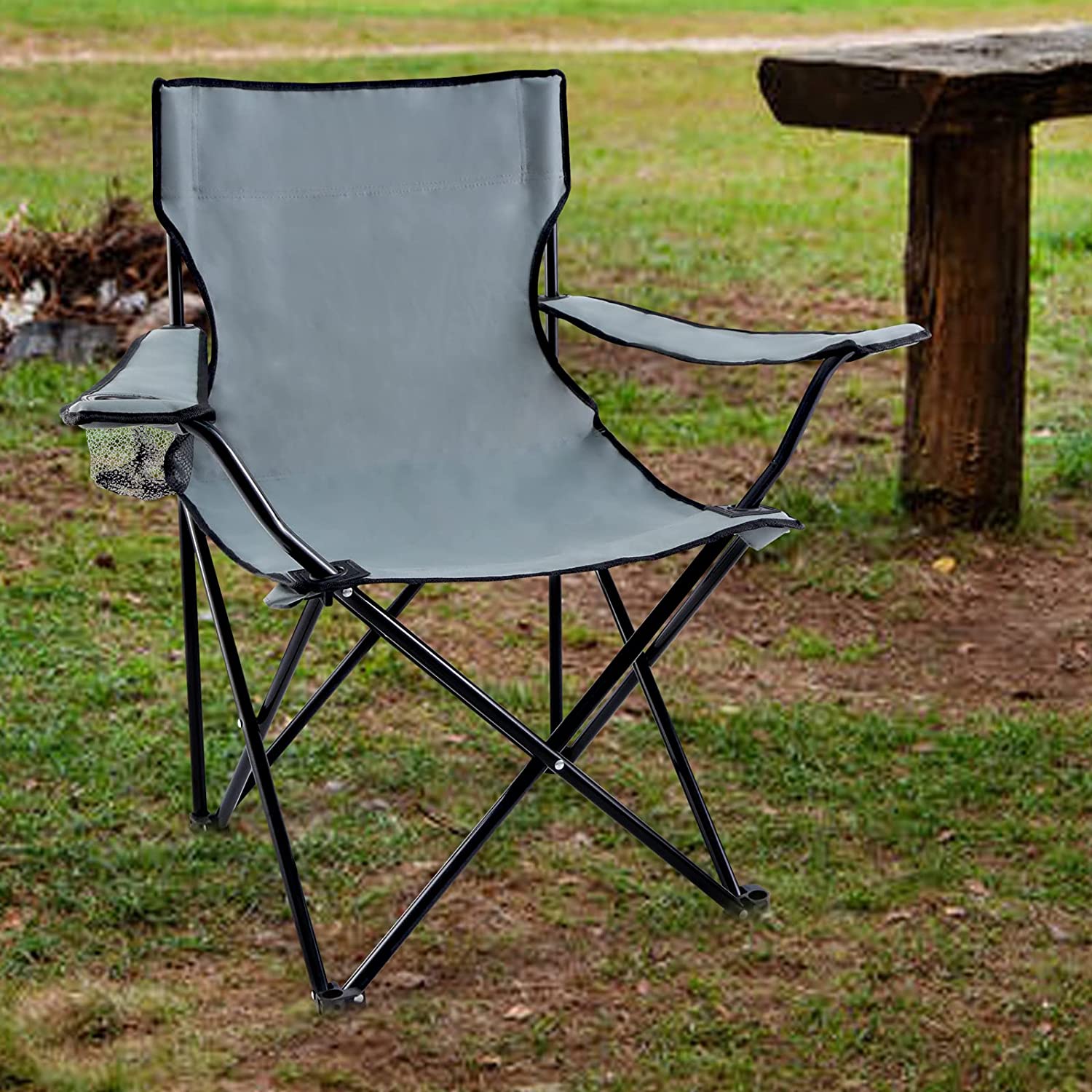 YSSOA Portable Folding Grey Camping Chair, Large-Boyel Living