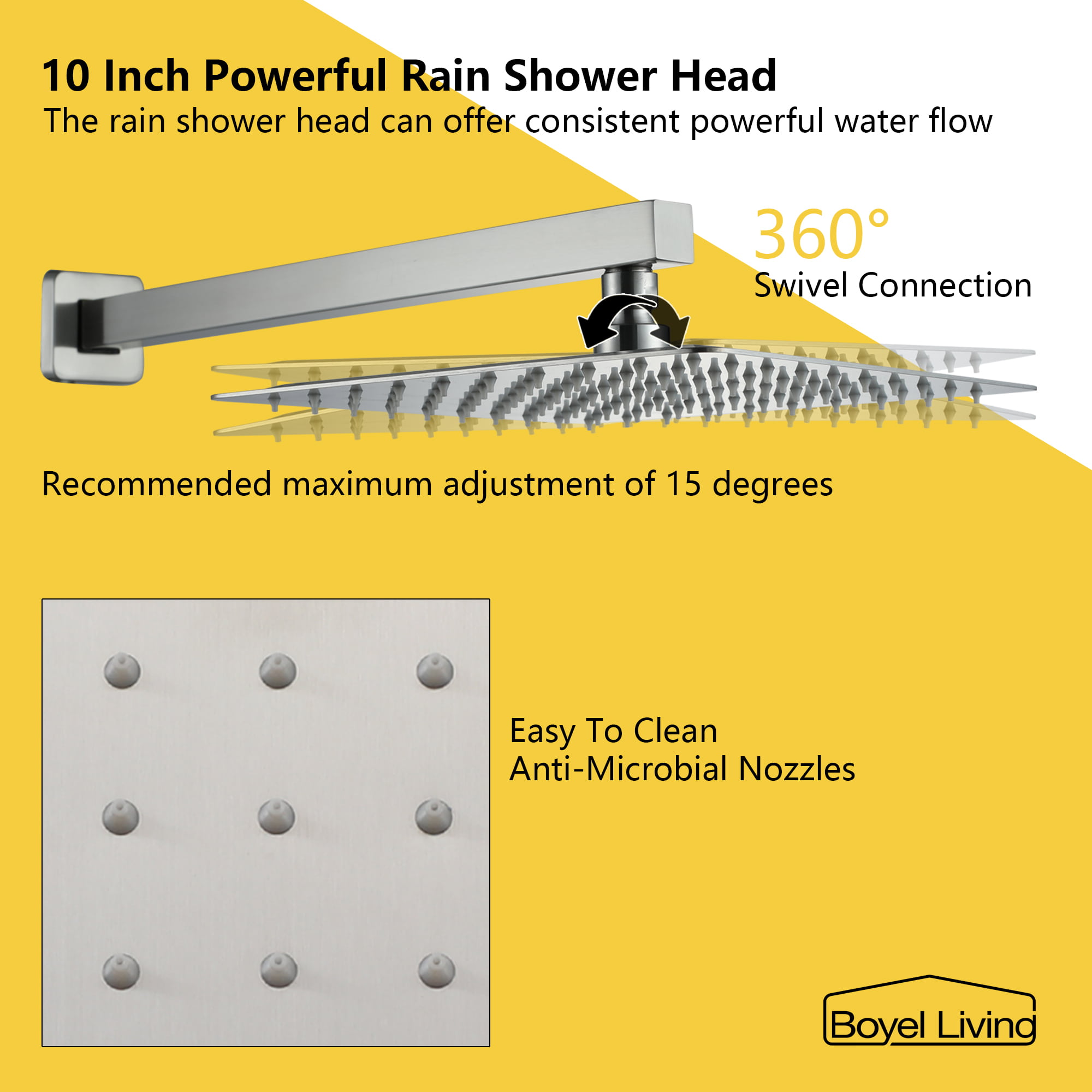 Boyel Living 10 in. 2.5 GPM Wall Mount Rain Dual Shower Heads Shower System in Brushed Nickel/Matte Black-Boyel Living