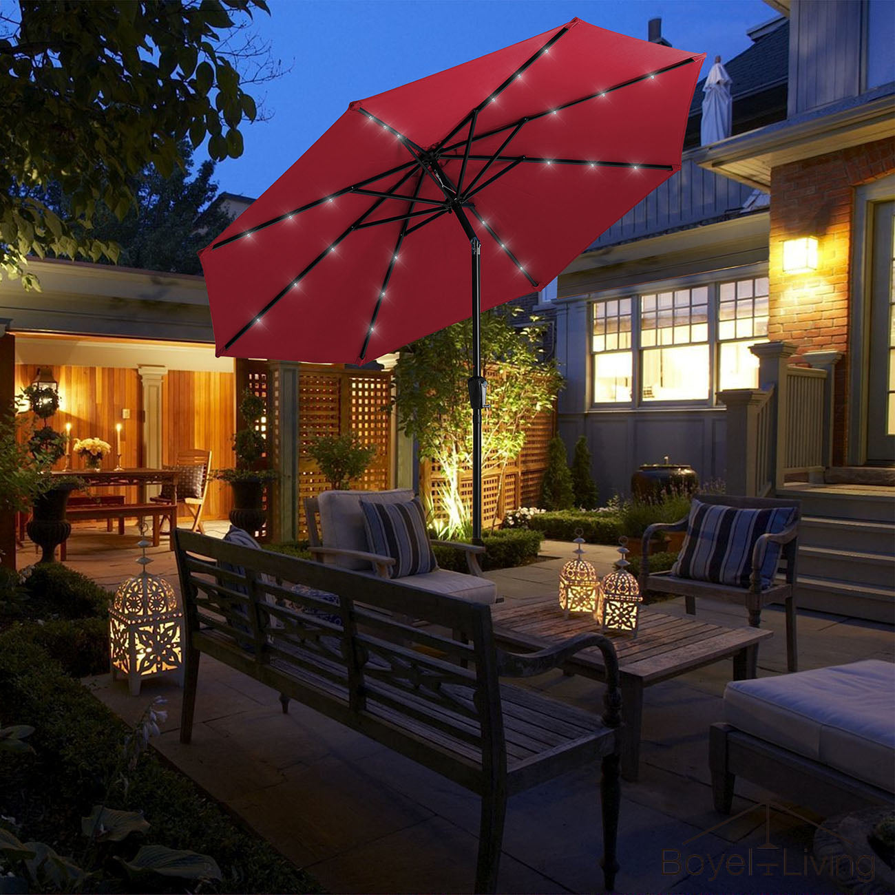 Boyel Living 9-ft Patio Umbrella with LED Lights (Red)-Boyel Living
