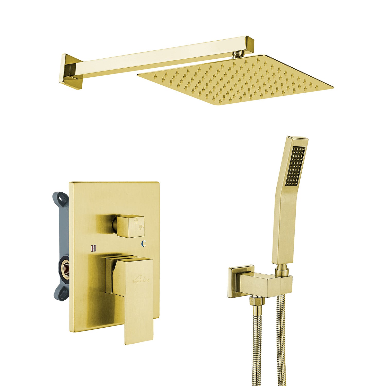 Boyel Living 10 in. Wall Mount High Pressure Shower System with Slide Bar and Handheld Shower in Brushed Gold-Boyel Living