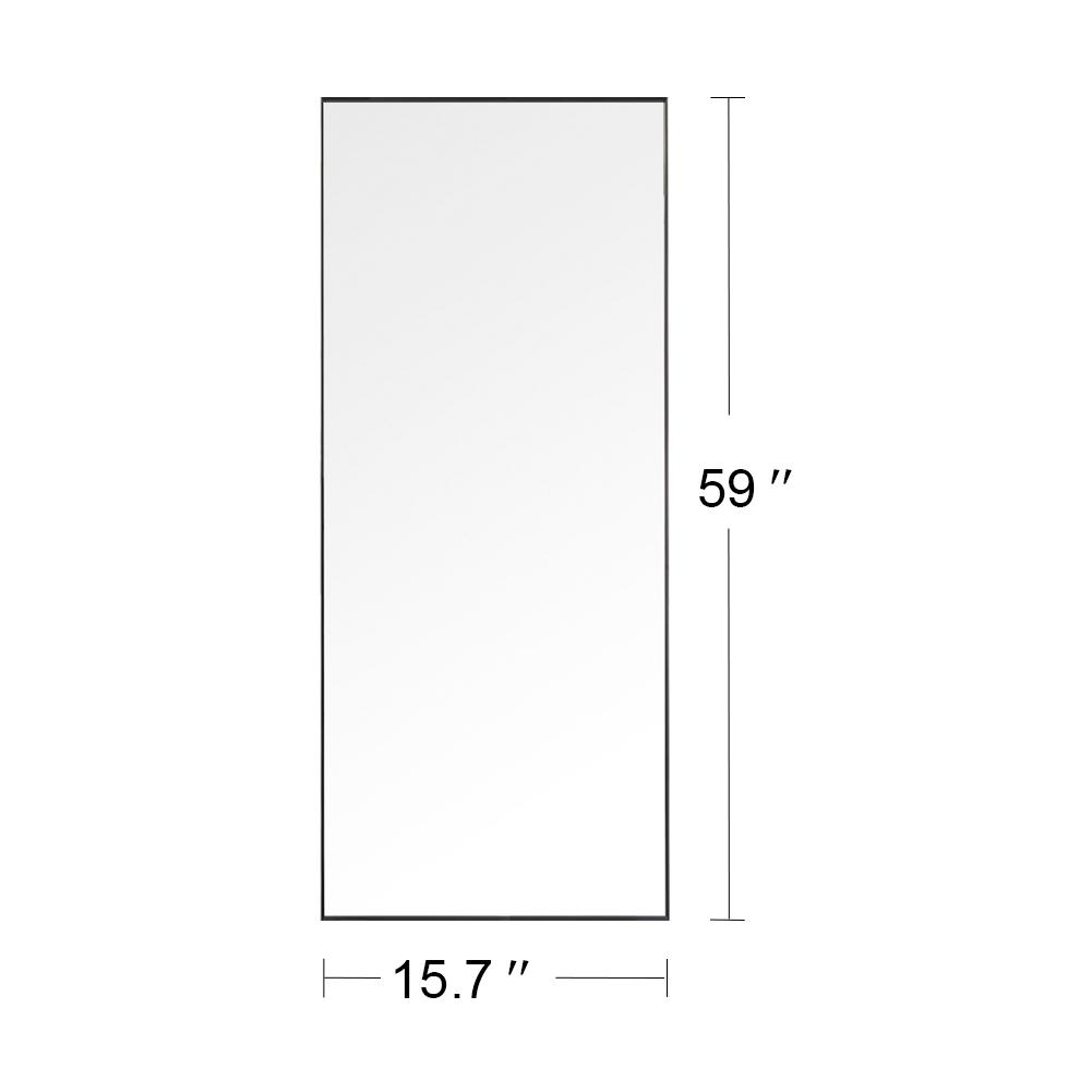 Full Length Mirror Floor Mirror Hanging Standing or Leaning, Bedroom Mirror Wall-Mounted Mirror with Black Aluminum Alloy Frame, 59" x 15.7"-Boyel Living