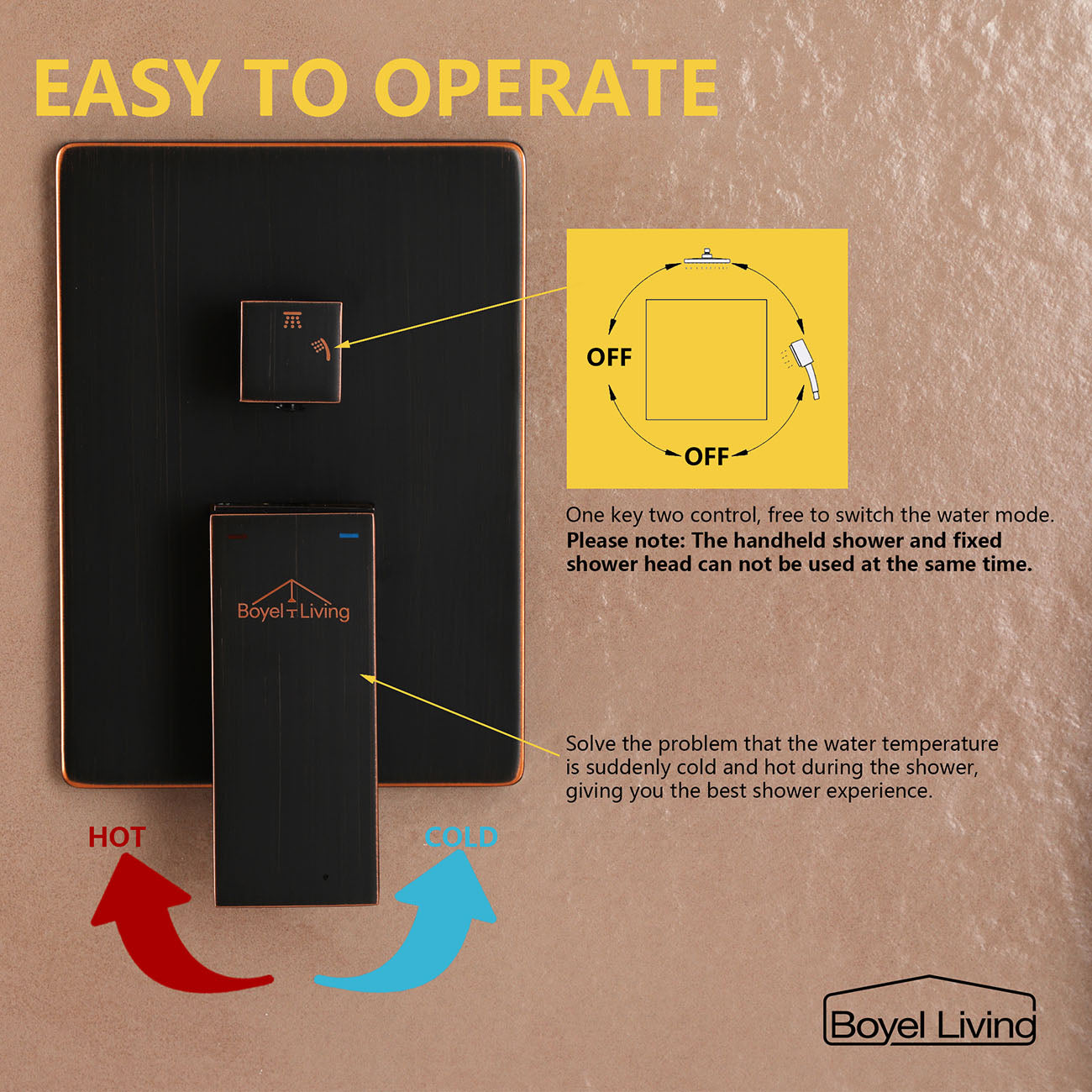 Boyel Living 1-Spray Patterns with 2.5 GPM Ceiling Mount Dual Shower Heads and Handheld Shower in Oil Rubbed Bronze, 10/12/16 in.-Boyel Living