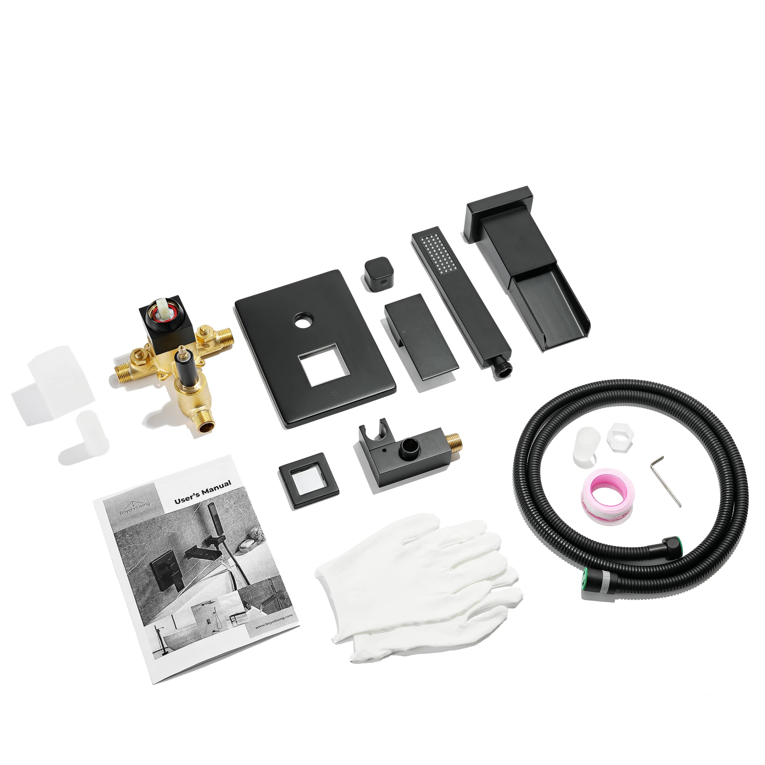 Matt Black Bathtub Faucet With Square Hand-Held-Boyel Living