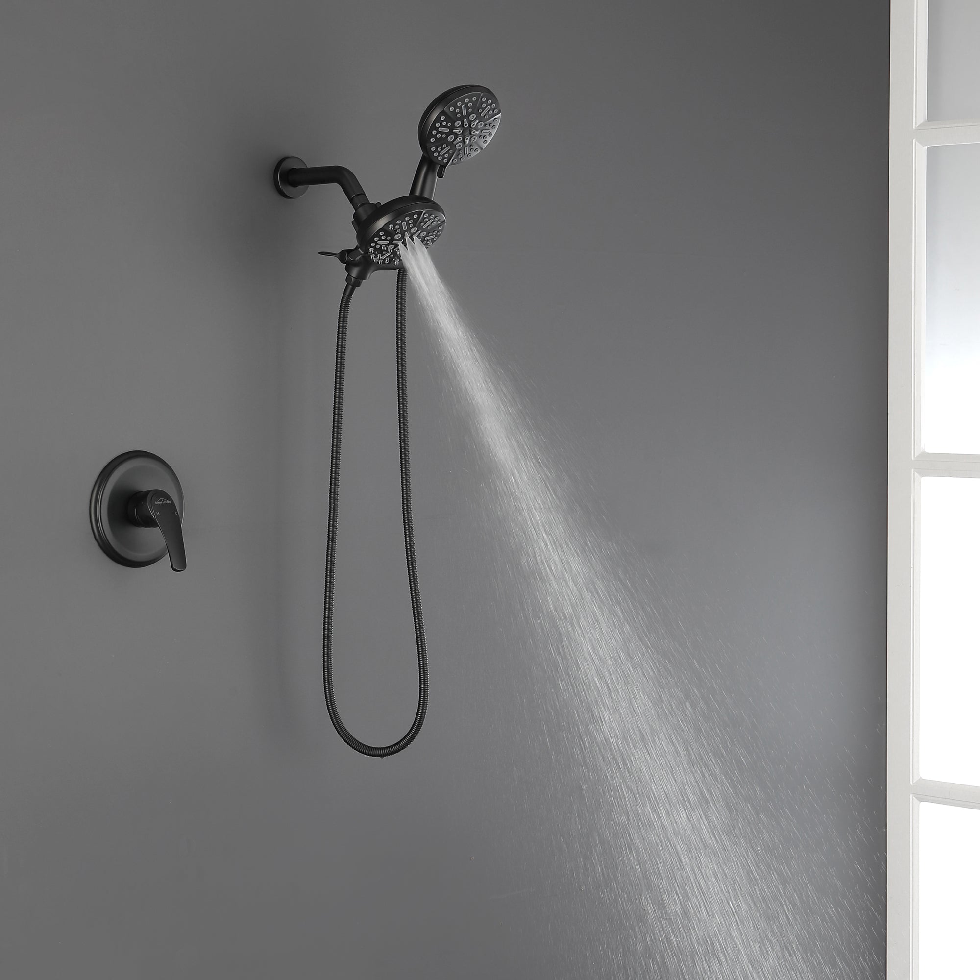 Boyel Living 5-Spray Patterns with 2.5 GPM 4.72 in. Wall Mount Dual Shower Heads in Matte Black (Valve and Handle Trim Included)-Boyel Living