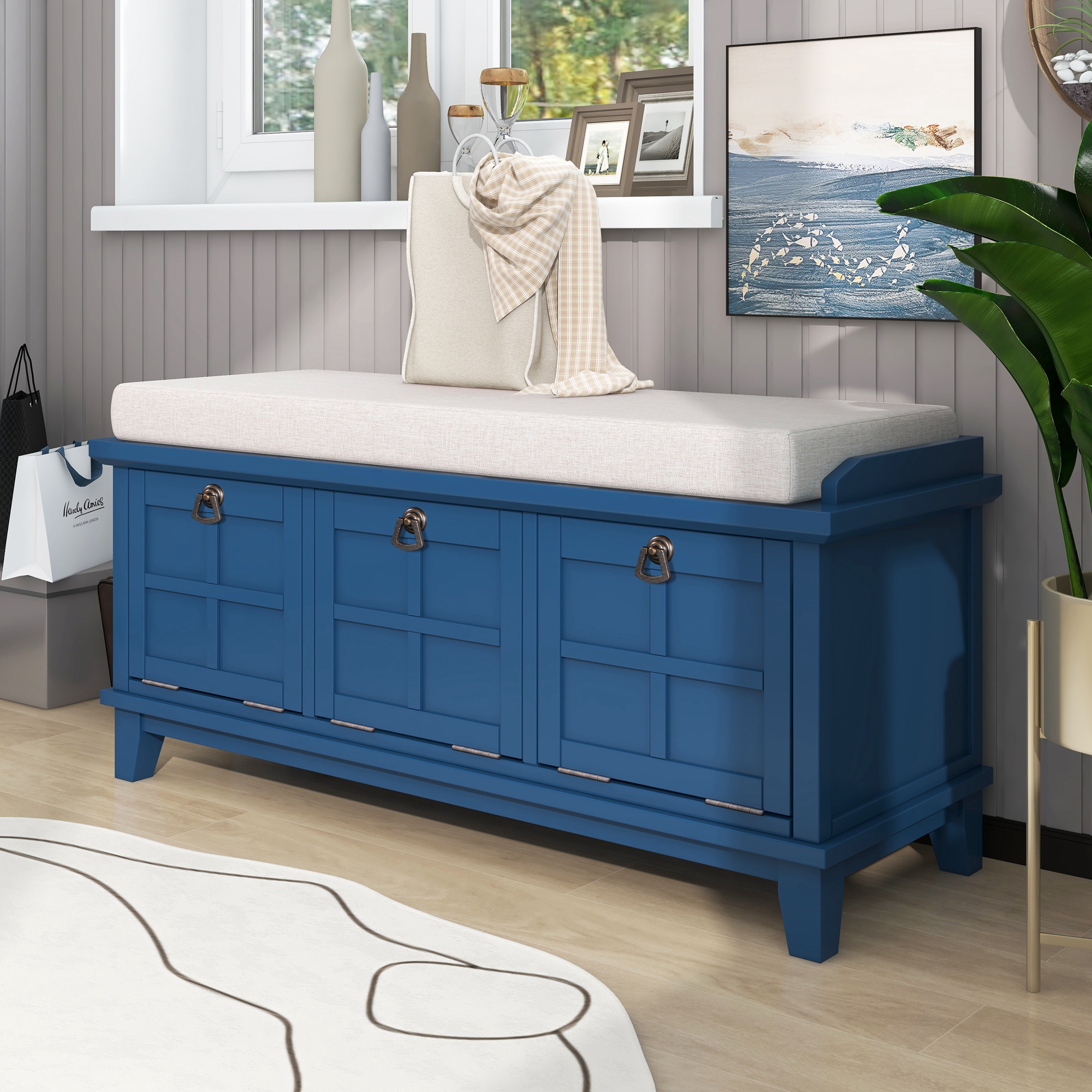 Dark blue deals storage bench