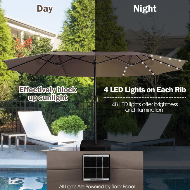 Boyel Living 15 Feet Double-Sided Patio Umbrella with 48 LED Lights