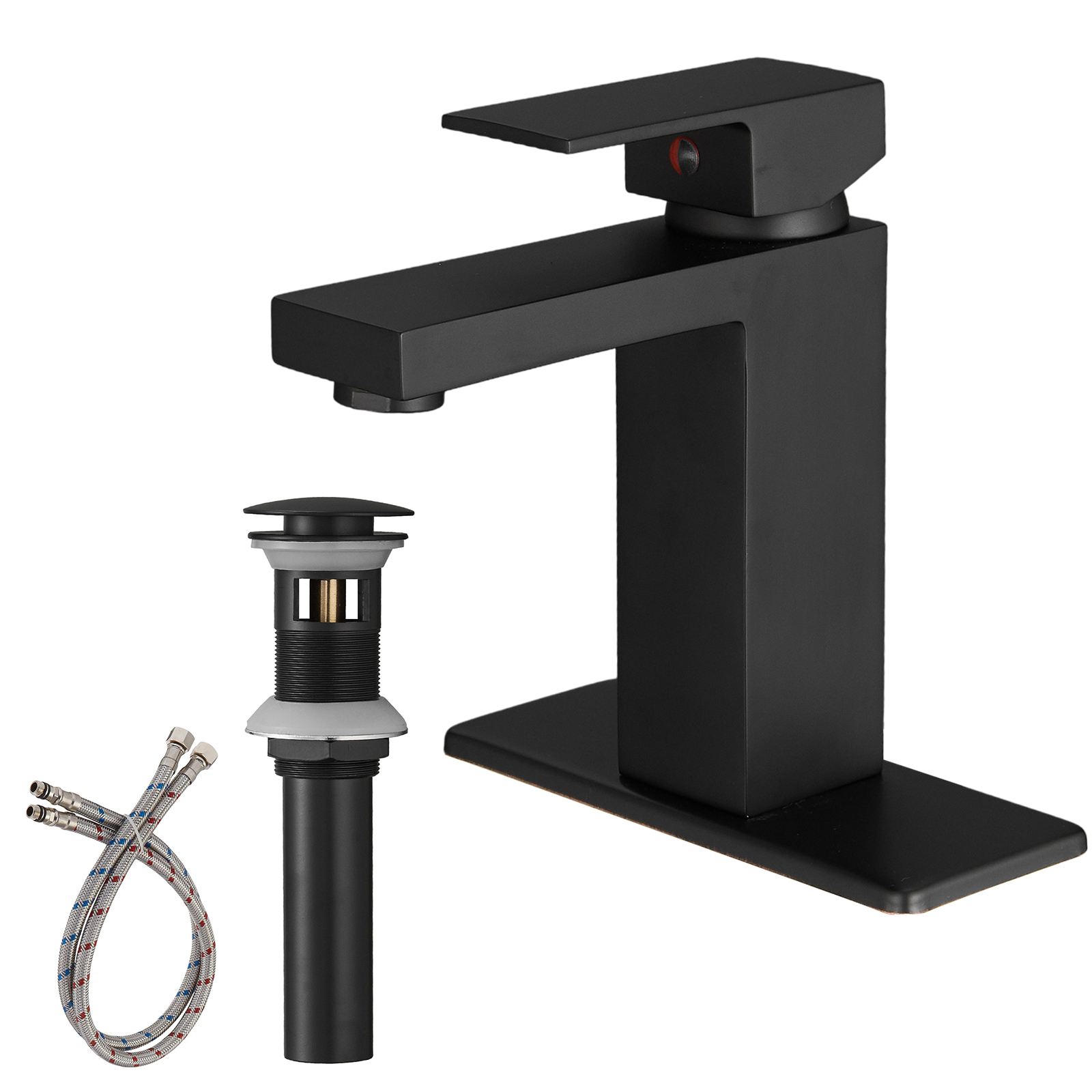 Boyel Living Single Handle Single Hole Bathroom Faucet with Deckplate Included, Pop Up Drain and Water Supply Hoses in Chrome/Matte Black/Brushed Nickel/Oil Rubbed Bronze