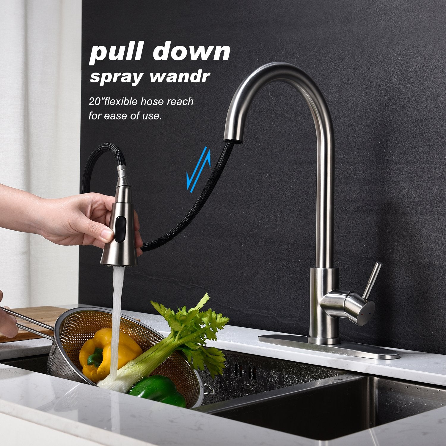 Kitchen Faucet with Pull Out Sprayer in Brushed Nickel-Boyel Living