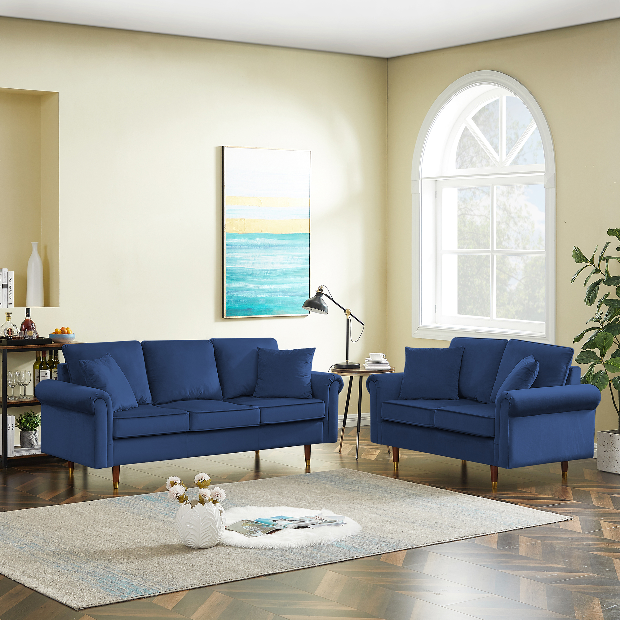 Modern Velvet Sofa Set , 2 Seater and 3 Seater Sofa With Wood Legs for Living Room-Boyel Living