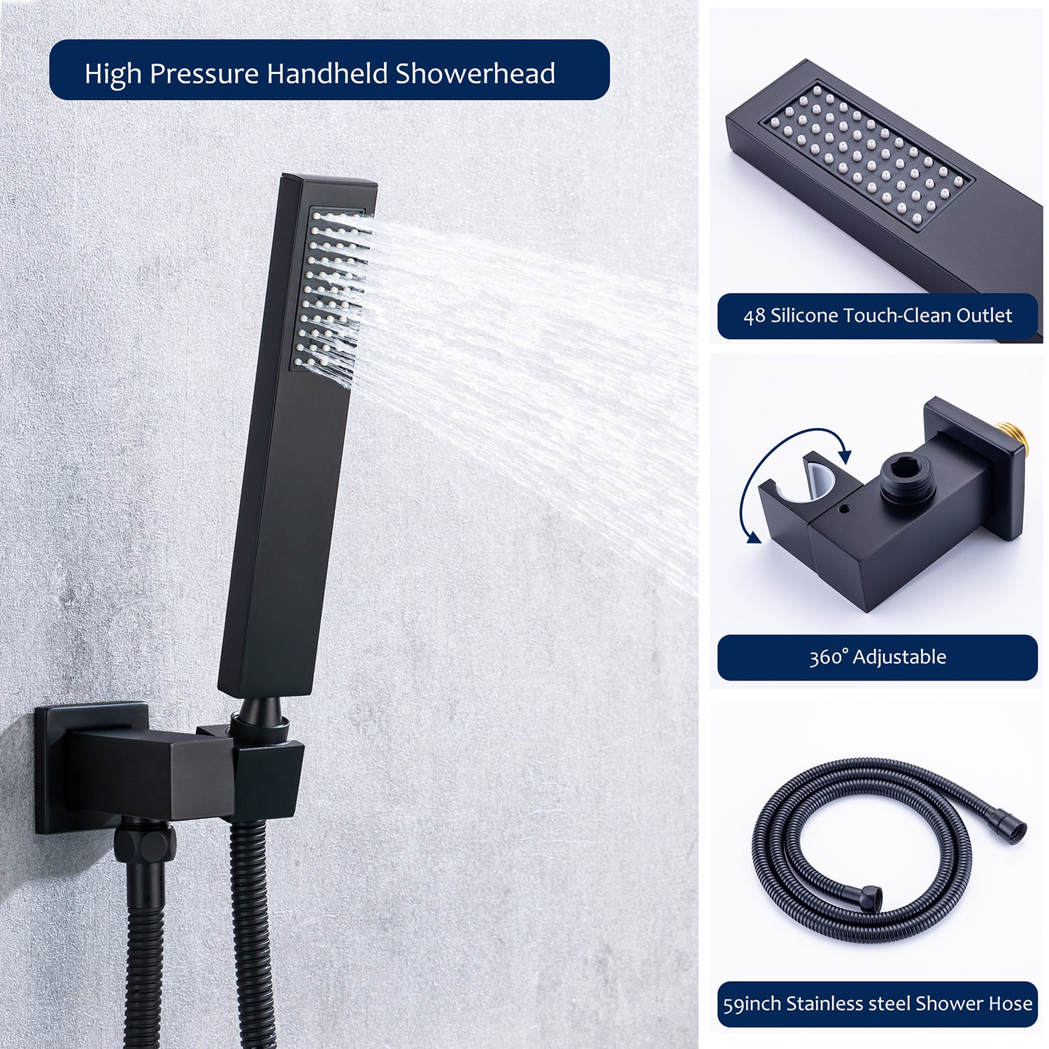 Boyel Living Bathtub Faucet With Square Hand-Held In Matt Black-Boyel Living