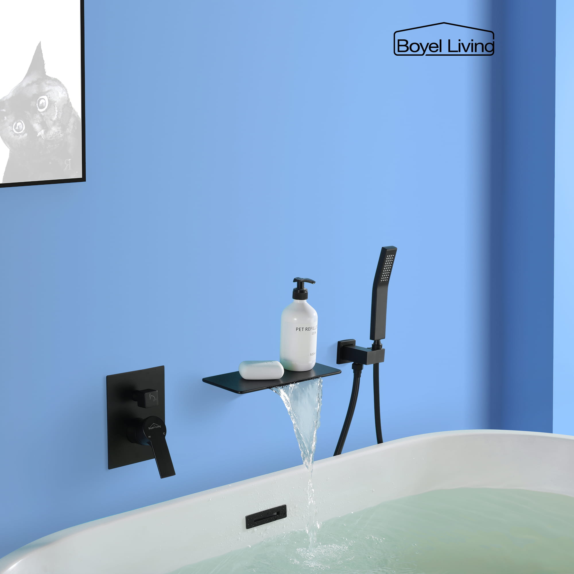 Single-Handle Wall Mounted Roman Large Waterfall Tub Faucet with Hand Shower-Boyel Living