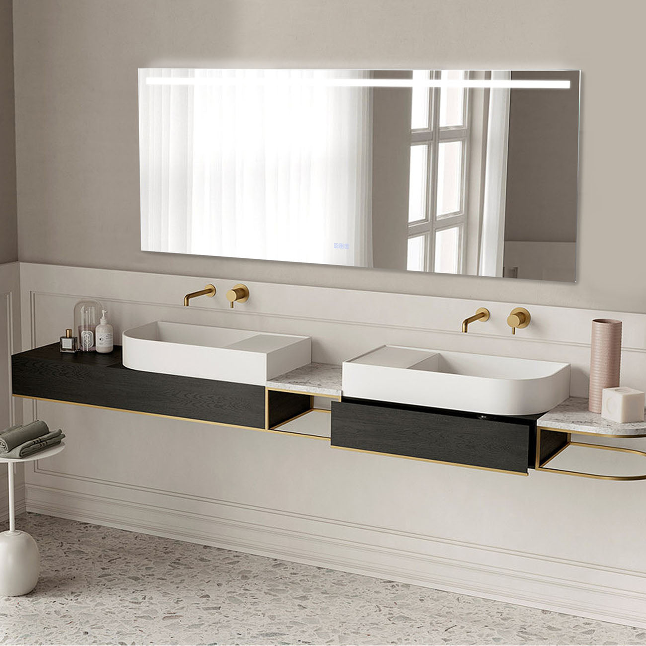 Boyel Living 36 in. W x 48 in. H Frameless Rectangular LED Light Bathroom Vanity Mirror in Clear