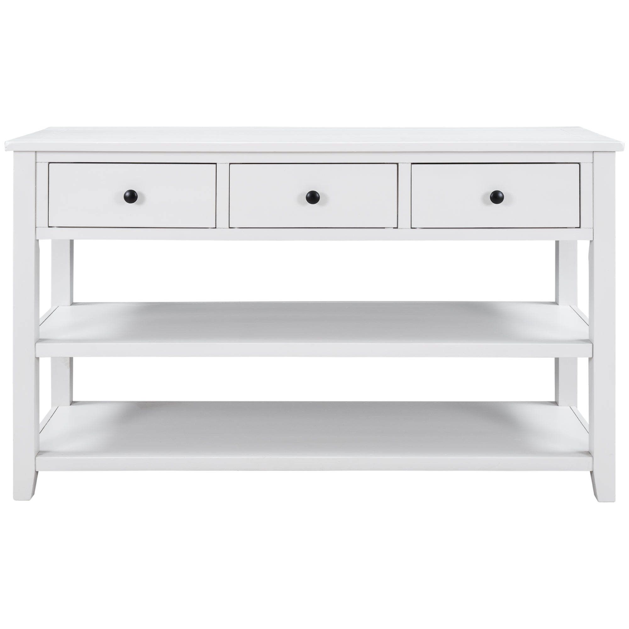 Retro and Modern Design Console Table with Pine Solid Wood Frame and Legs TWO Open Shelves-Boyel Living