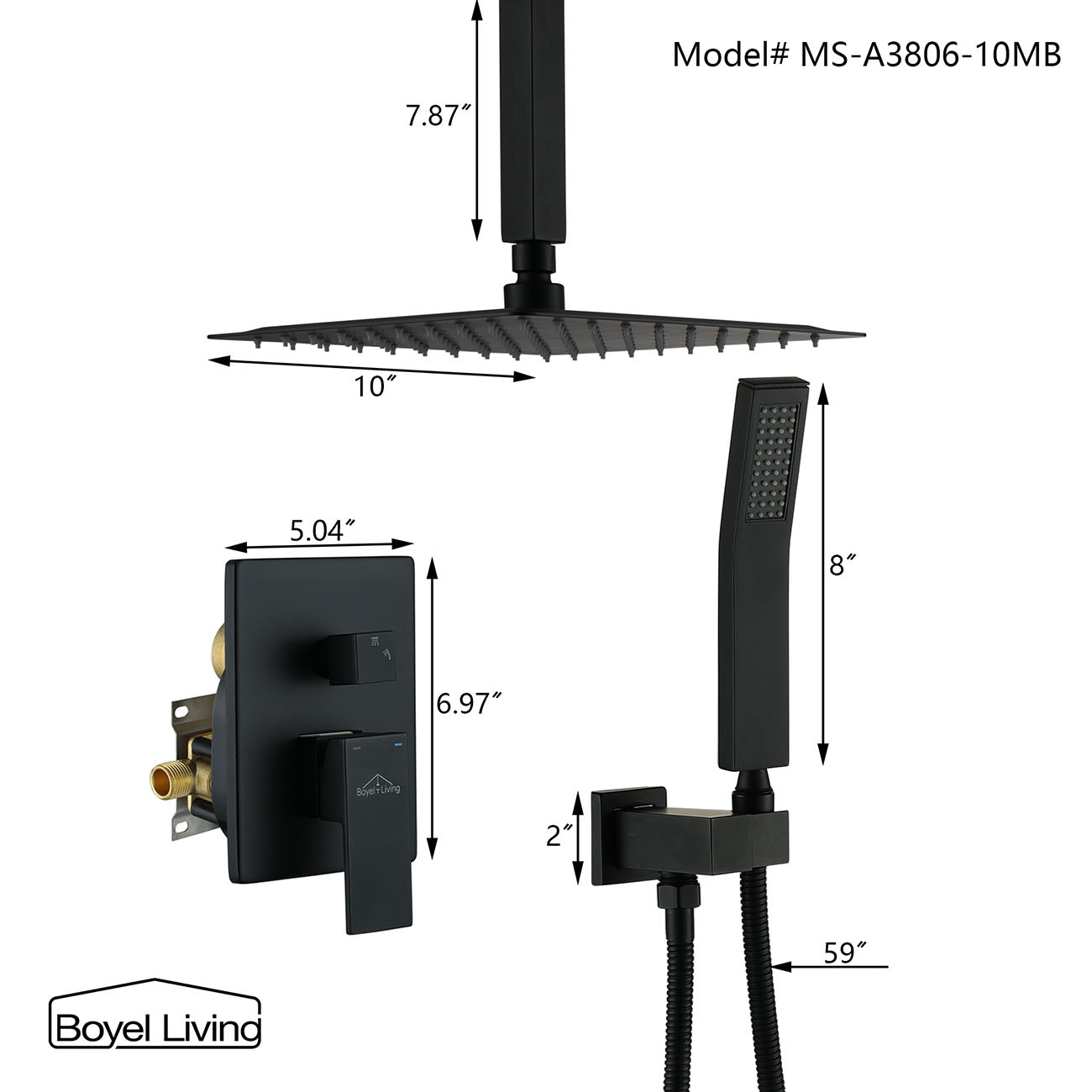 Boyel Living Ceiling Mount Dual Shower Heads, 2.5 GPM Shower System with Handheld Shower, 10 in./16 in. Brushed Nickel/Matte Black-Boyel Living