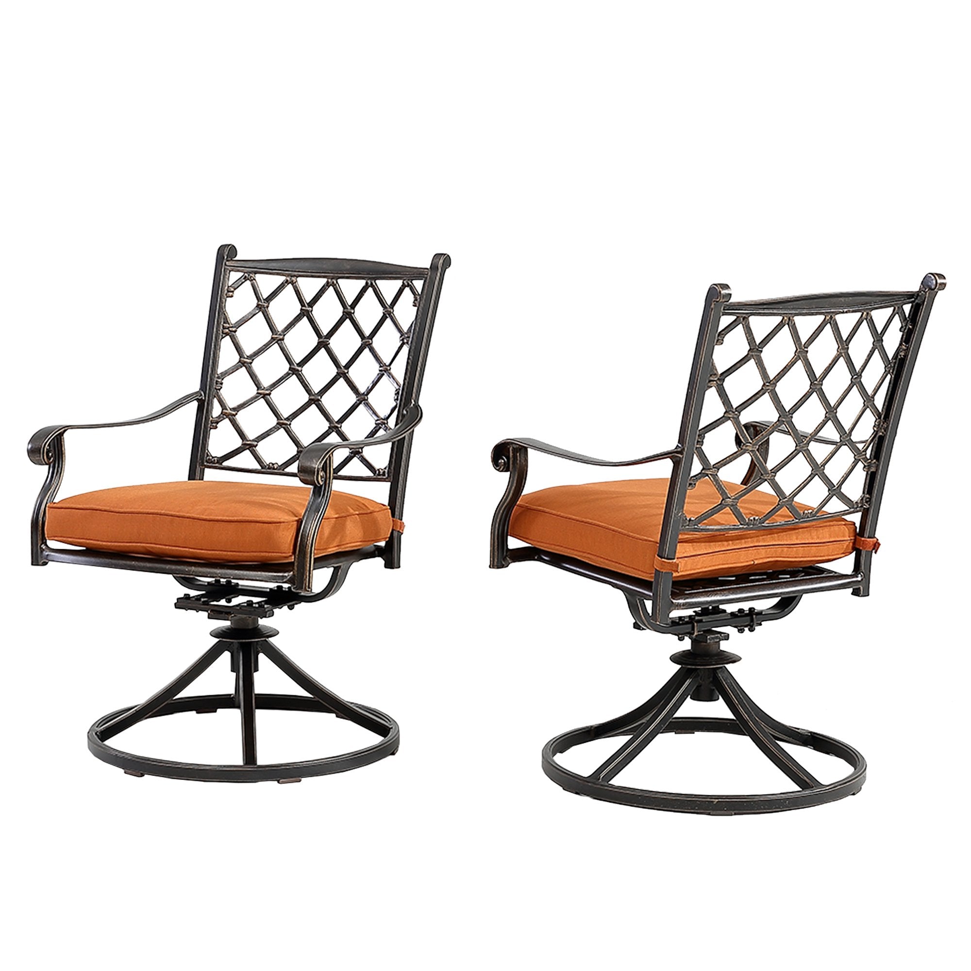 Set of 2 Cast Aluminum Diagonal-Mesh Backrest Swivel Chairs Orange-Boyel Living