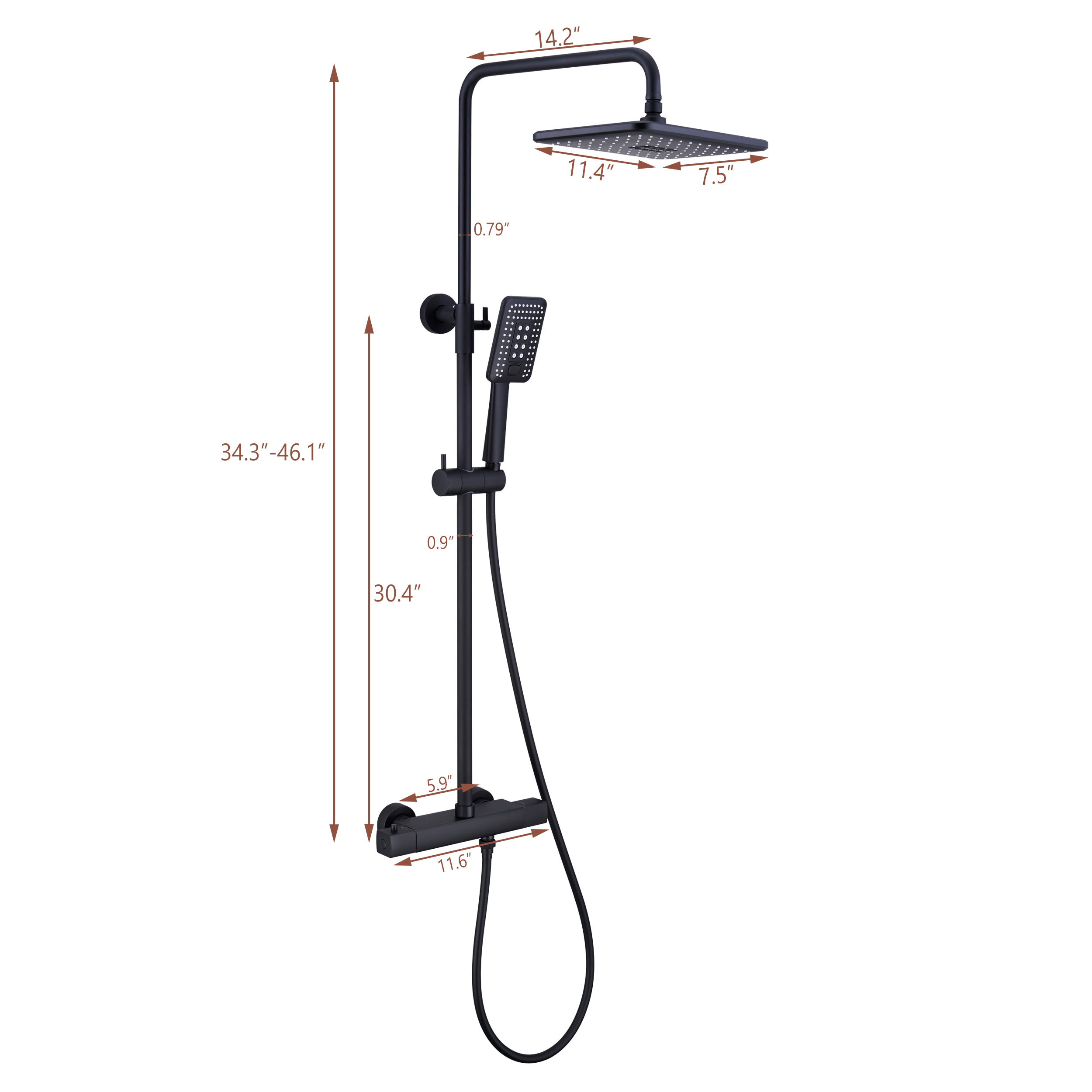 2 Function Wall Mount Rectangular Thermostatic Rain Shower System in Matte Black-Boyel Living