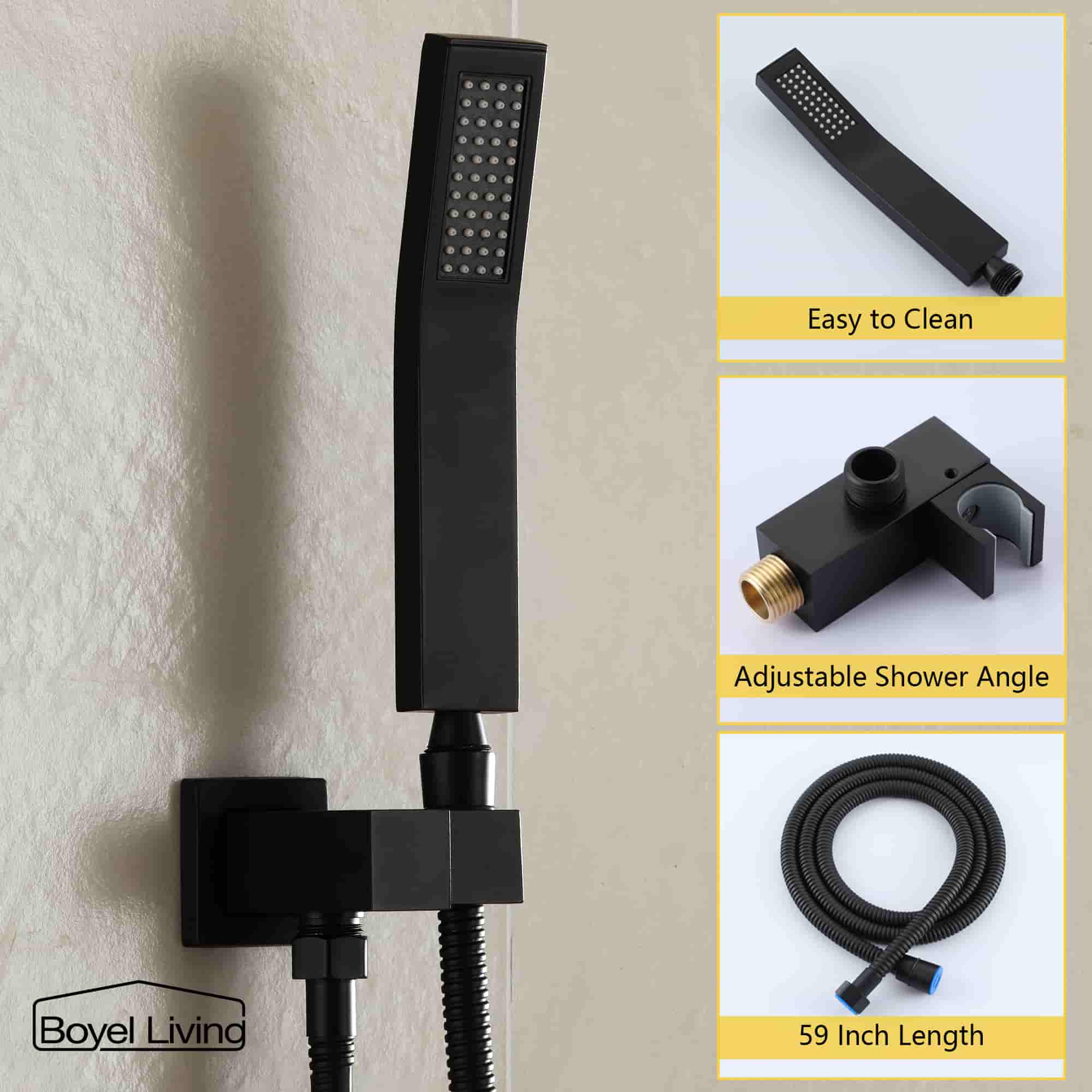 Boyel Living 2.5 GPM Wall Mount Dual Shower Heads Shower System with Handheld and Embeded Box in Matte Black-Boyel Living