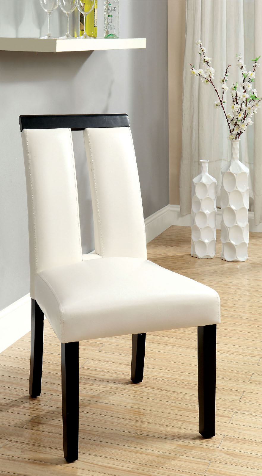 Set of 2 Chairs Black And White Leatherette Beautiful Padded Side Chairs Slit Back Design Kitchen Dining Room Furniture-Boyel Living