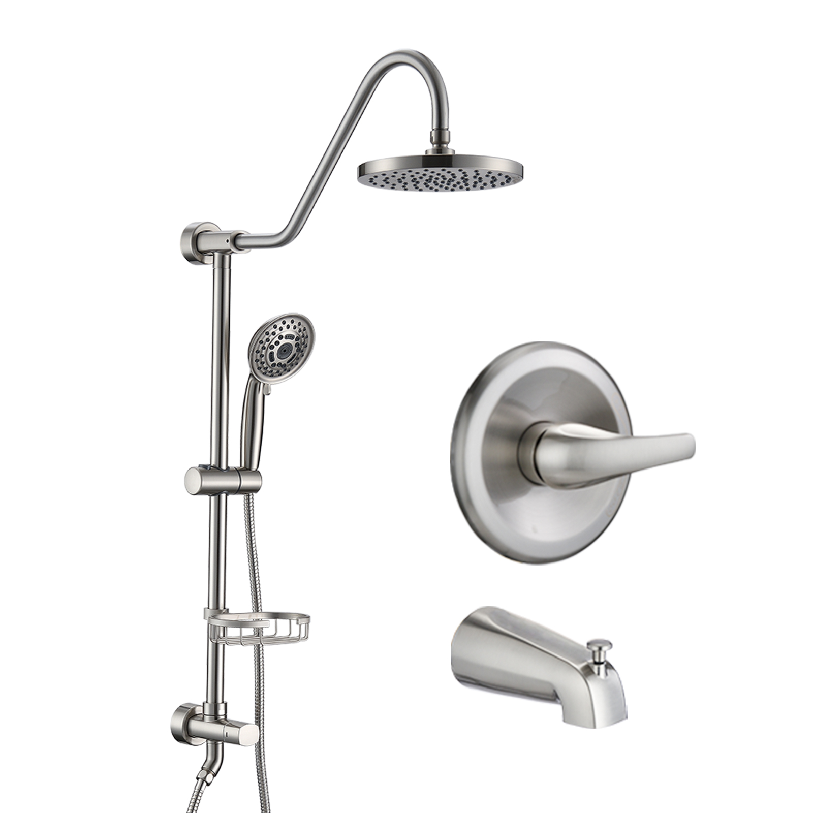 Shower system, 8 inch shower head, handheld 5 function shower head, adjustable slide bar, brushed nickel-Boyel Living