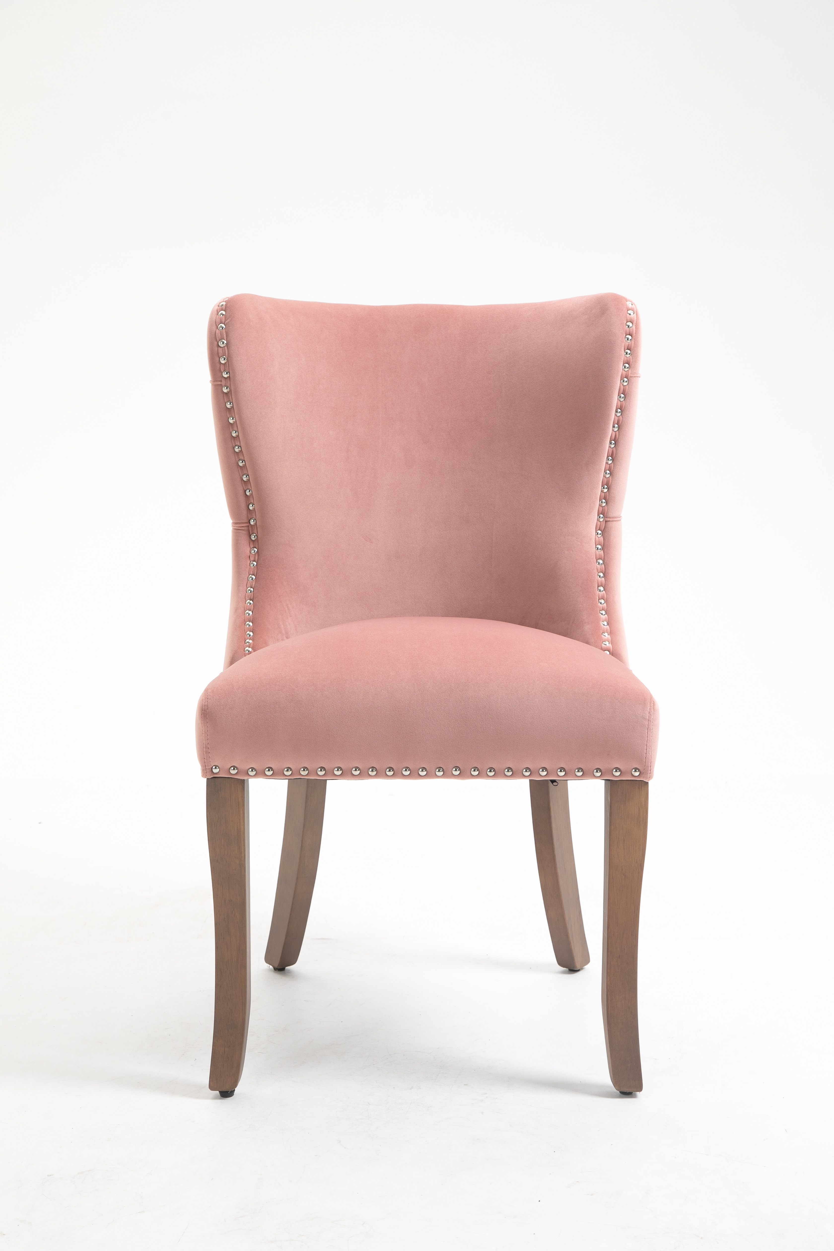 Set of 2 upholstered wing-back dining chair with backstitching nailhead trim and solid wood legs Pink-Boyel Living