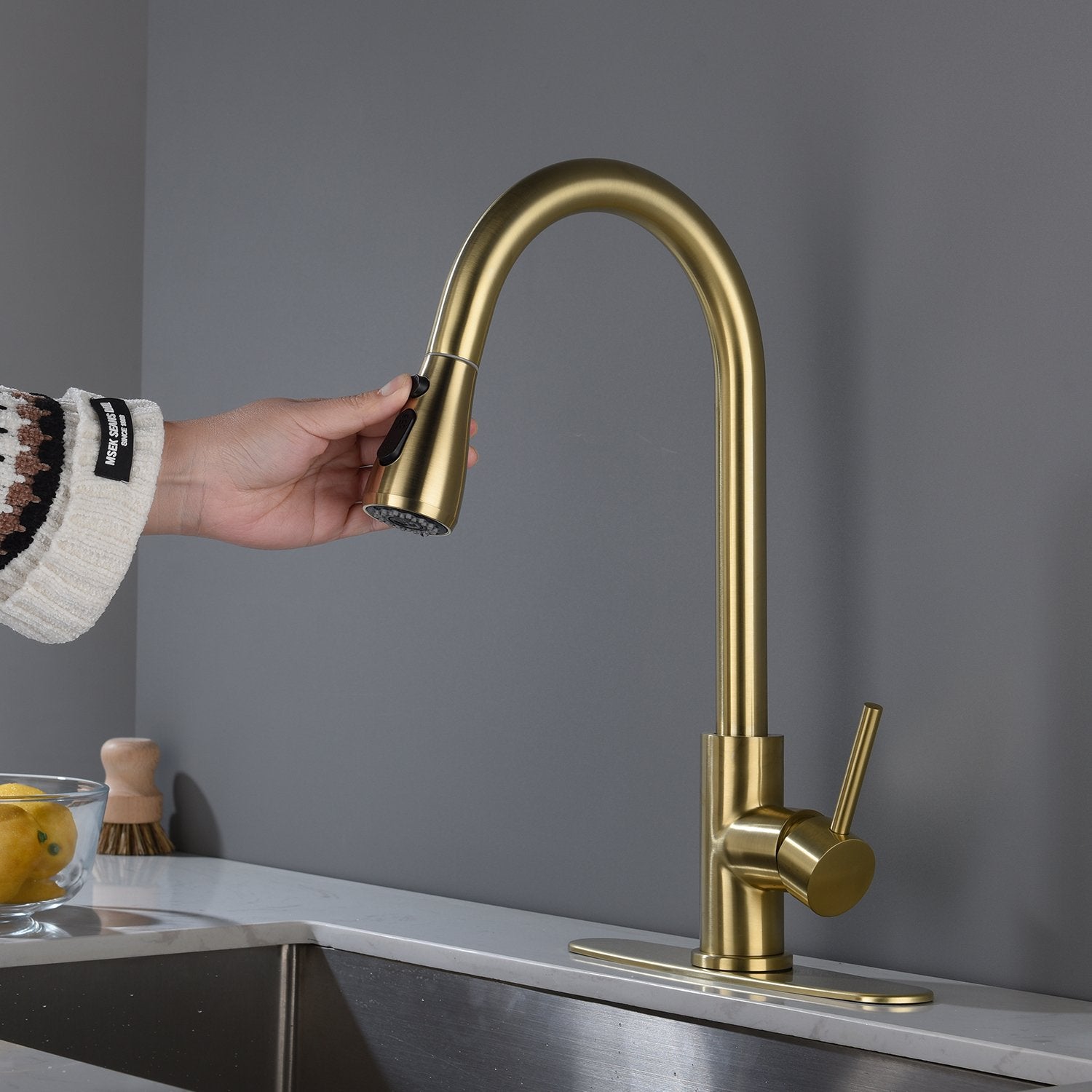 Kitchen Faucet with Pull Out Sprayer in Brushed Gold-Boyel Living