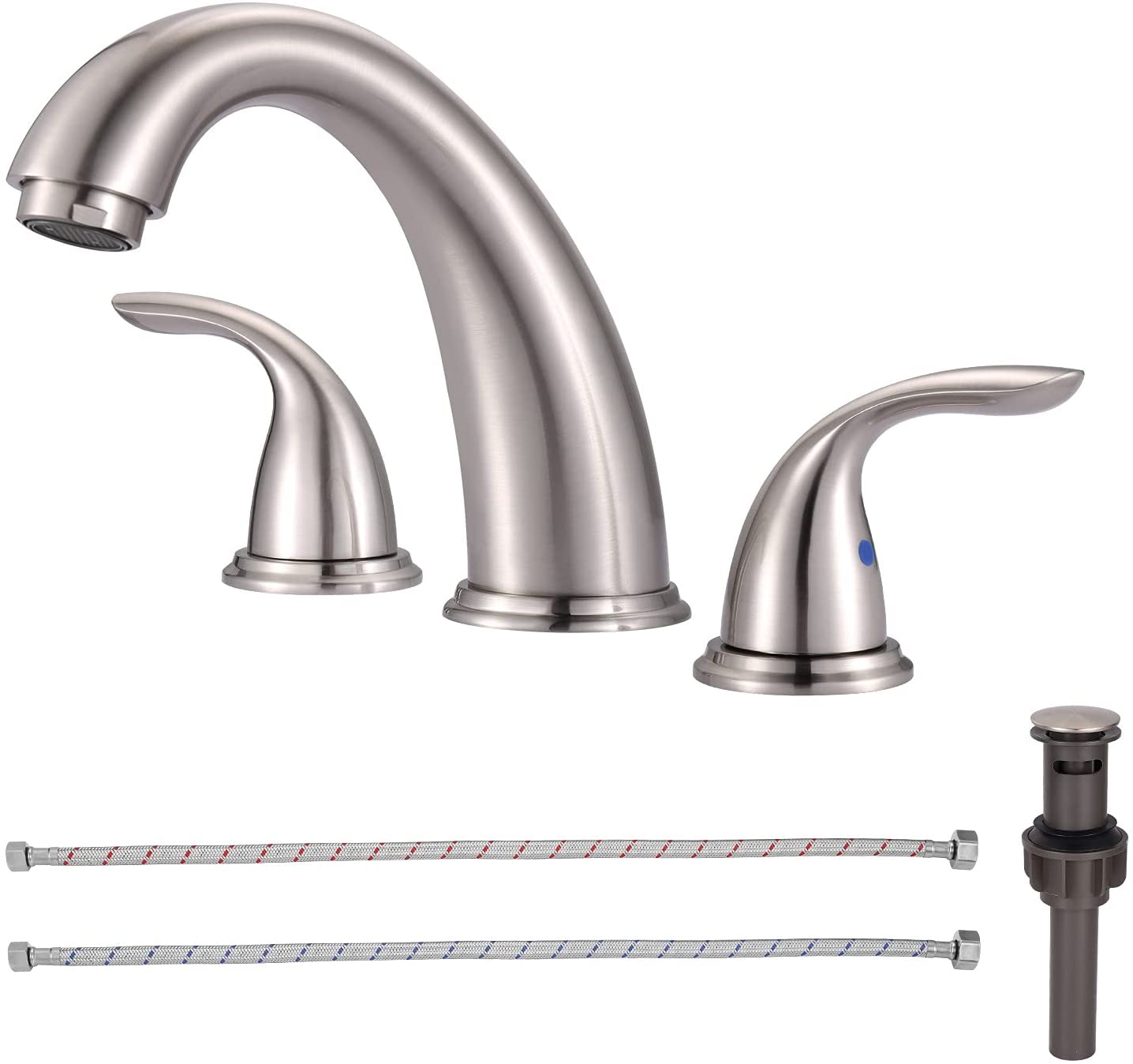 Widespread Bathroom Faucet Brushed Nickel 3 Hole Install,Double Handles Bathroom Faucet with Pop Up Drain and Hot & Cold Water Supply Hoses-Boyel Living