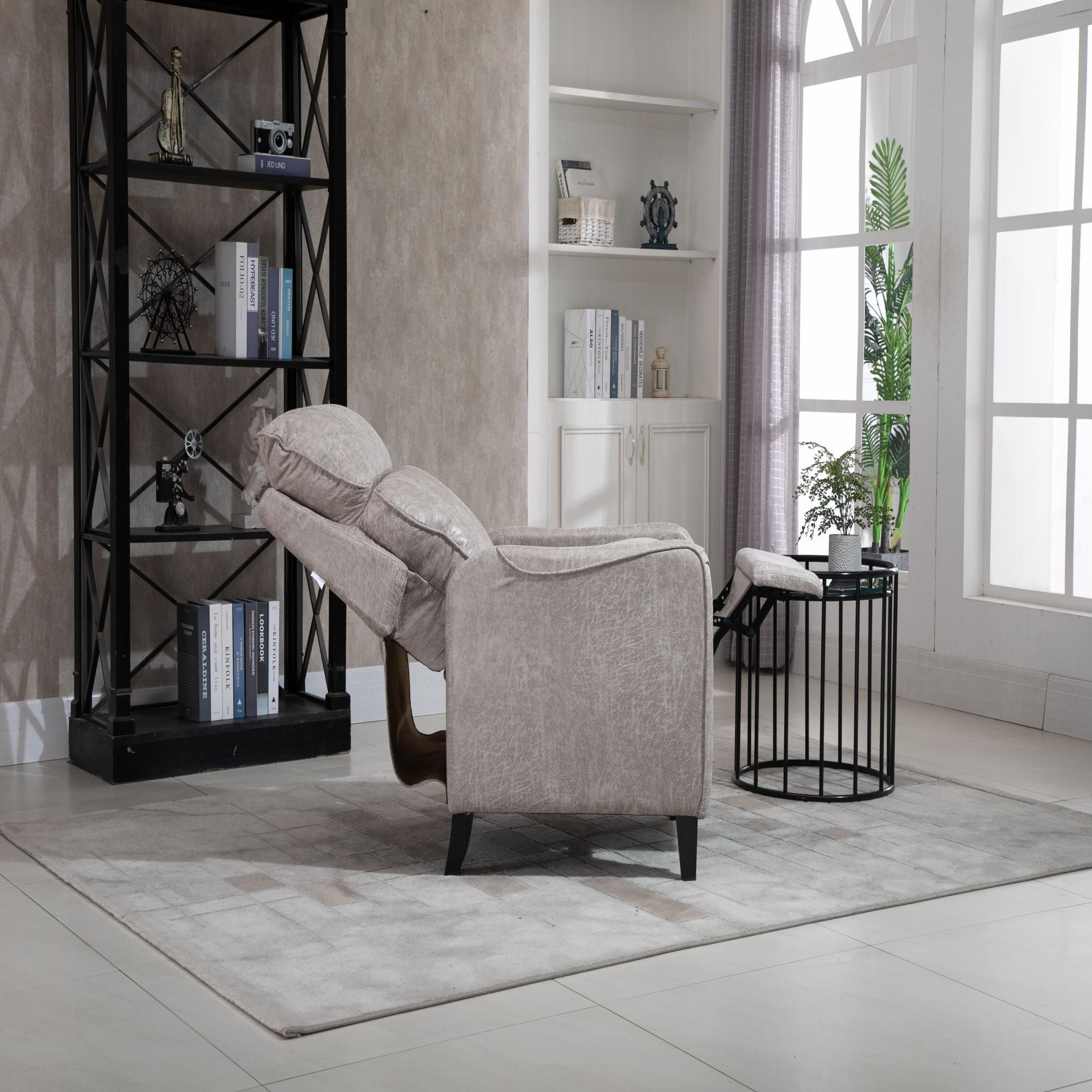 Microfiber Manual Glider Club Recliner, Light Grey/Light Brown/Dark Brown-Boyel Living