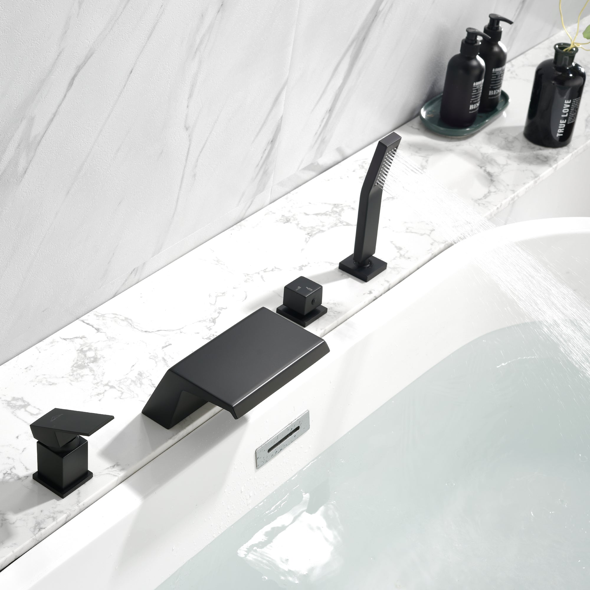 Boyel Living Bathtub Faucets Tub Deck Mount Roman Tub Faucet with Hand Shower and Water Suply Hose-Boyel Living