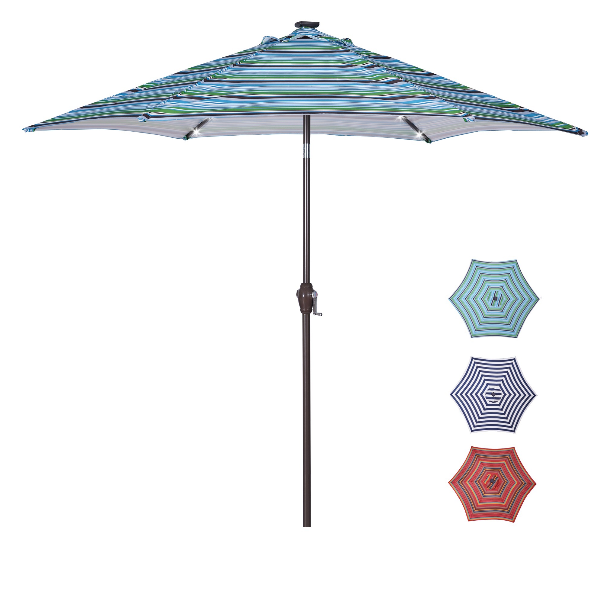 Outdoor Patio 8.7-Feet Market Table Umbrella with Push Button Tilt and Crank, Blue Stripes With 24 LED Lights[Umbrella Base is not Included]-Boyel Living