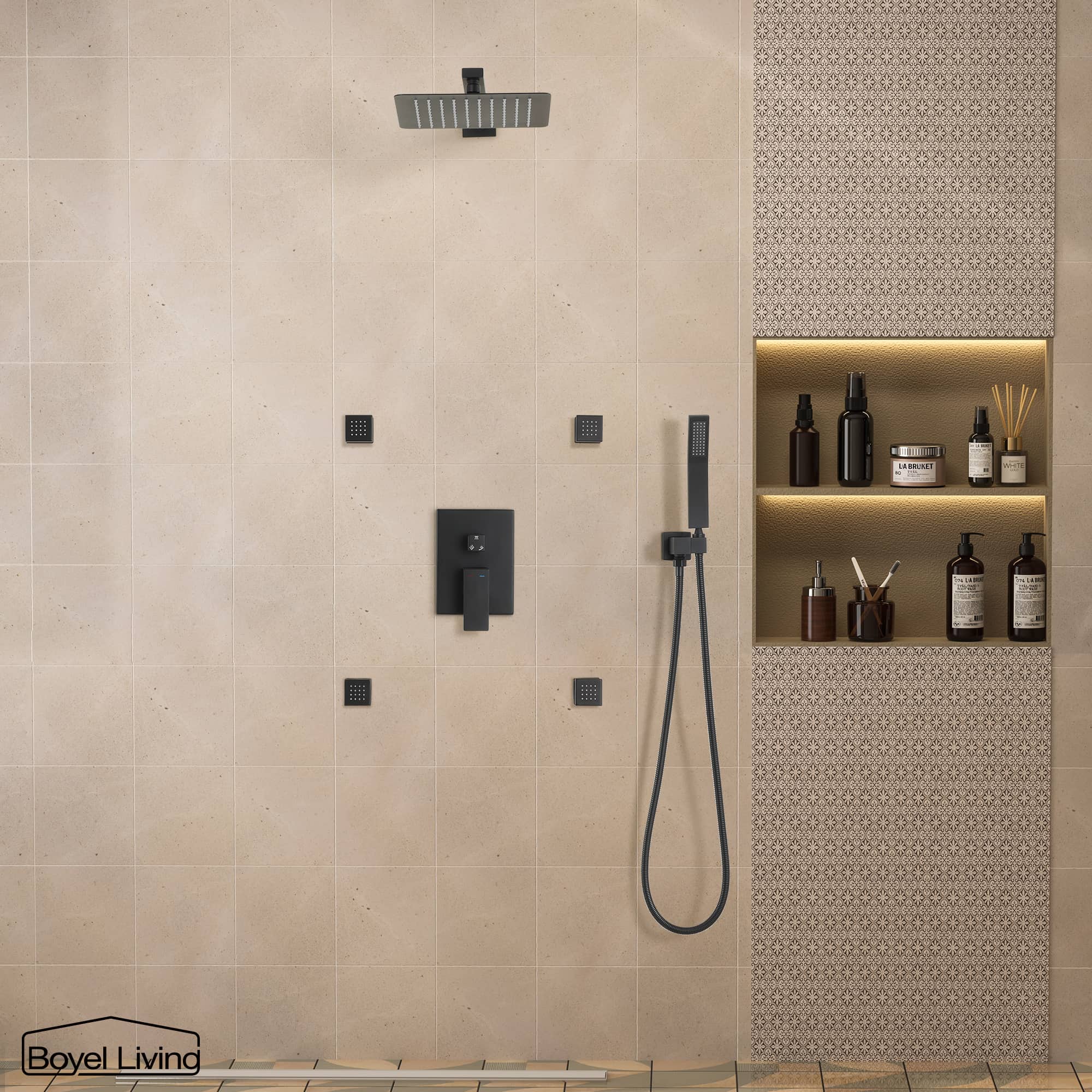 Boyel Living 10 in. Wall Mount Shower Head Set with 4 Massage Side Spray Complete Shower System-Boyel Living