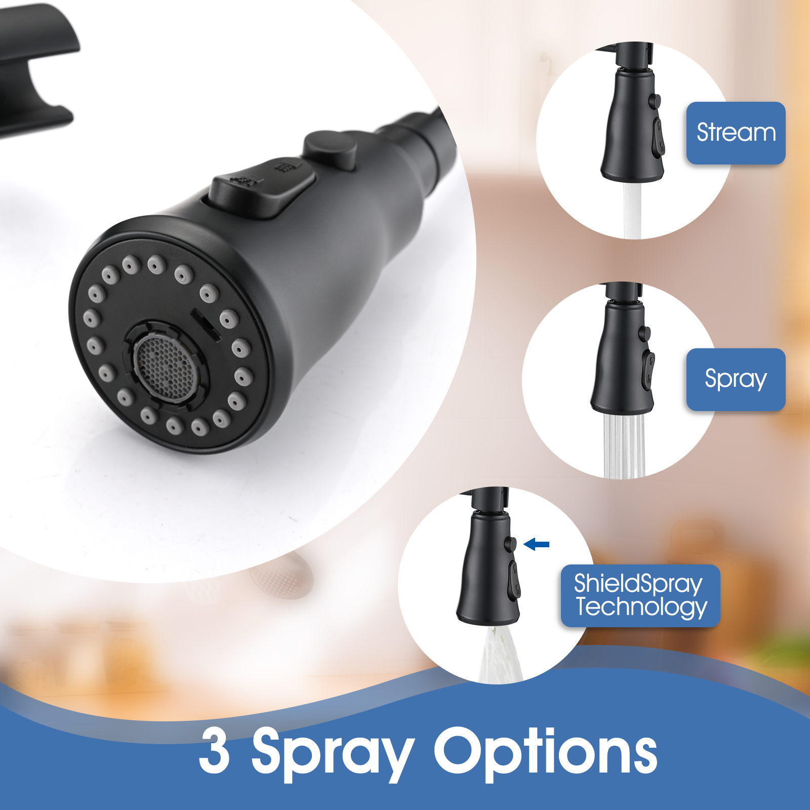 Boyel Living RV Kitchen Sink Faucet Brushed Nickel Kitchen Faucet with Pull Down Sprayer Wall Mounted 2 Holes Double Handle 3 Function 304 Stainless Steel 360 Swivel Rotation Faucet for Outdoor Farmhouse Camper Laundry RV Ba