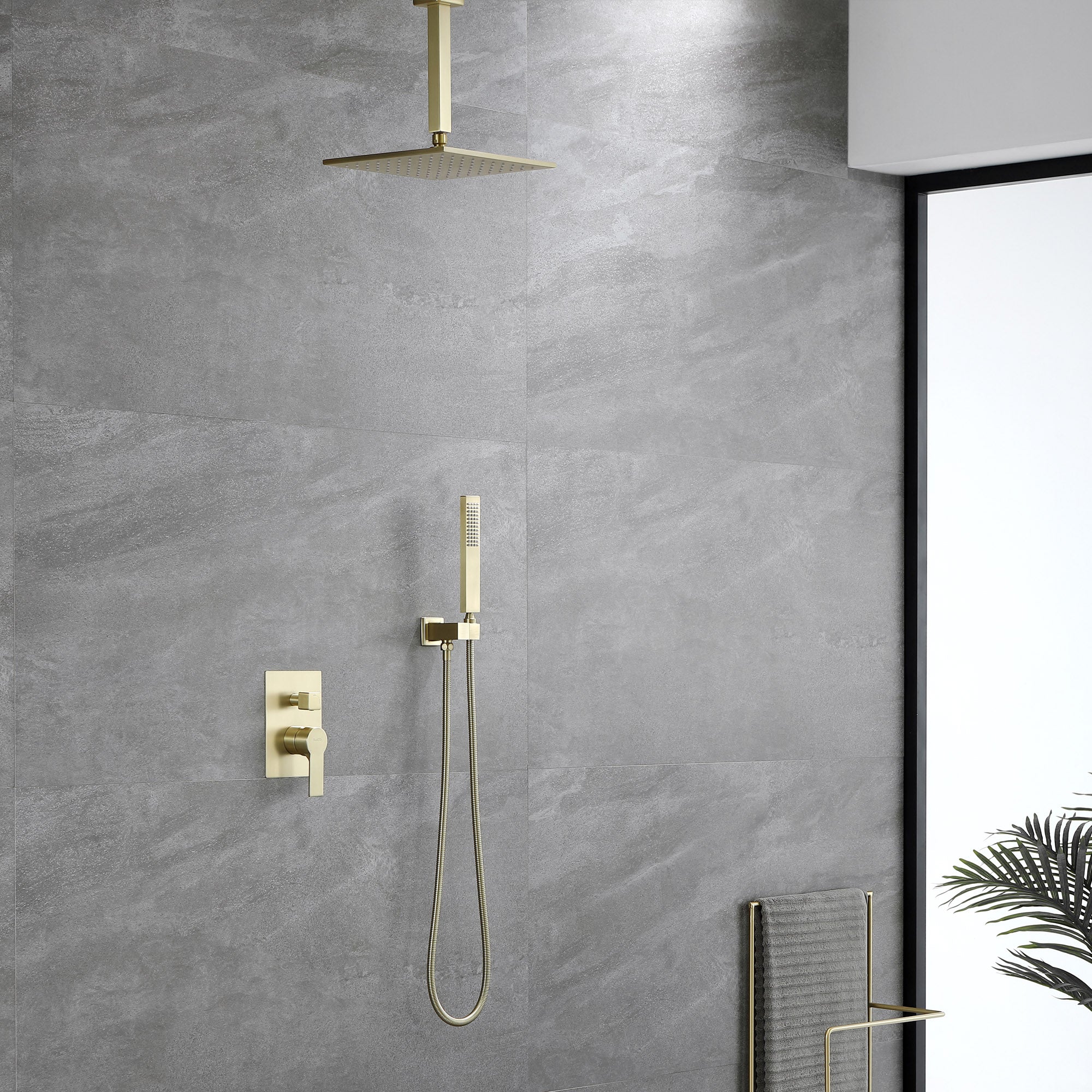 Boyel Living 10 in. Ceiling Mounted Dual Shower Heads with Rough-In Valve Body and Trim in Brushed Gold-Boyel Living