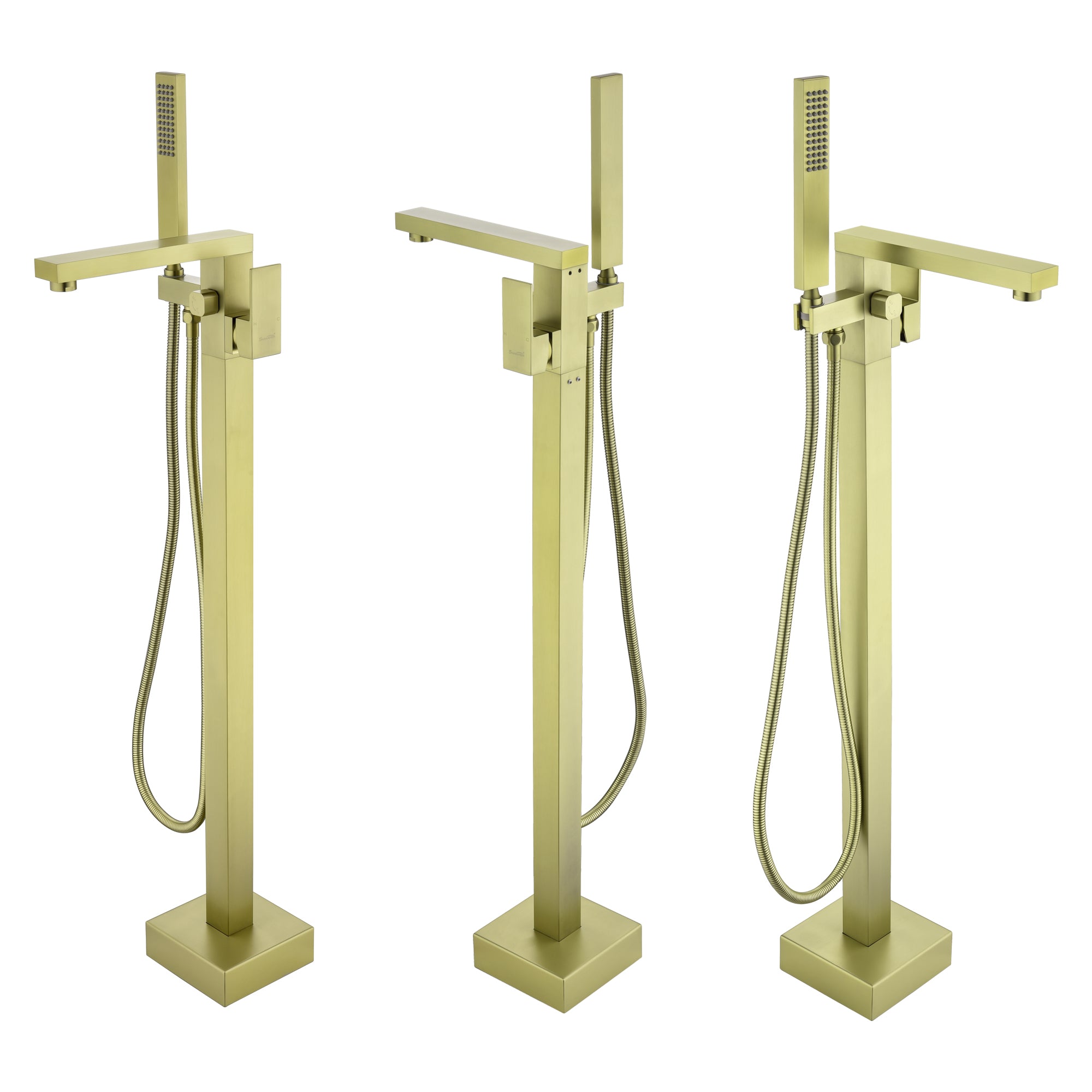  Freestanding Floor Mount Single Handle Bath Tub Filler Faucet with Handheld Shower in Brushed Gold-Boyel Living