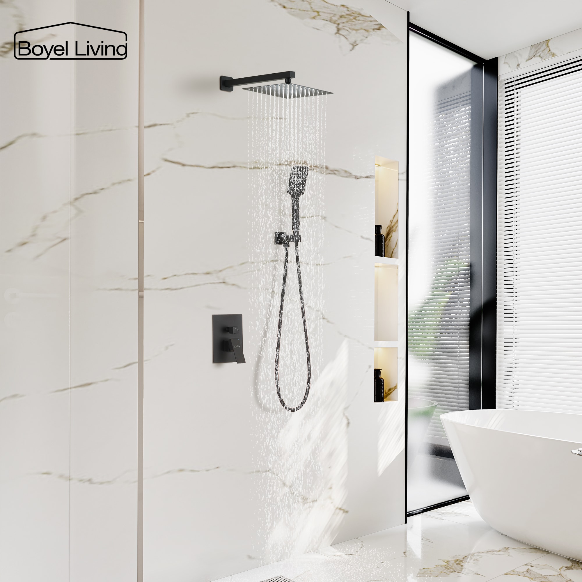 Boyel Living 10 in. 2.5 GPM Wall Mount Rain Dual Shower Heads Shower System in Brushed Nickel/Matte Black-Boyel Living