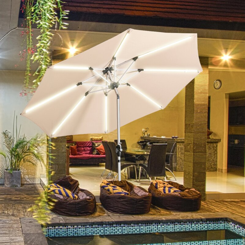 9Ft Patio 3-Way LED Lights Aluminum Brush Market Outdoor Umbrella-Boyel Living