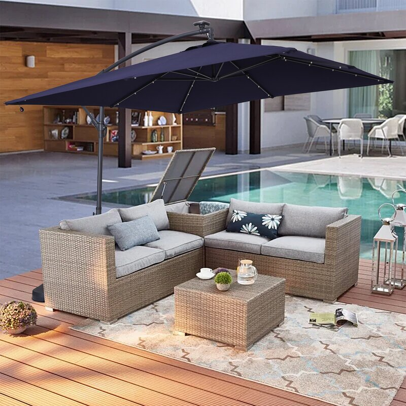 8.5Ft Square 32 LED Solar Outdoor Market Cantilever Patio Umbrella with Aluminum Hanging Umbrella with Tilt and Base-Boyel Living