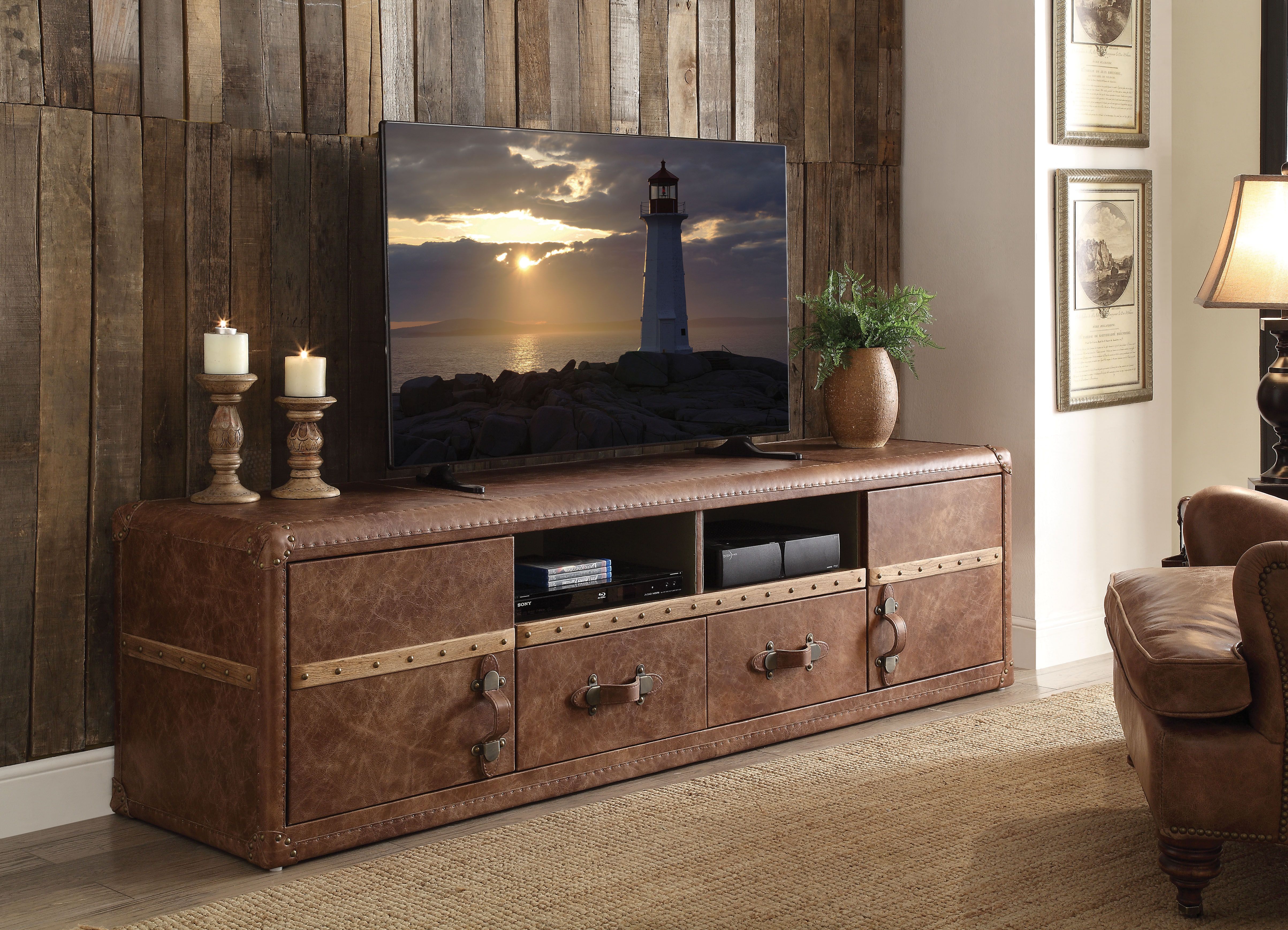 ACME Aberdeen TV Stand in Retro Brown Top Grain Leather-Boyel Living