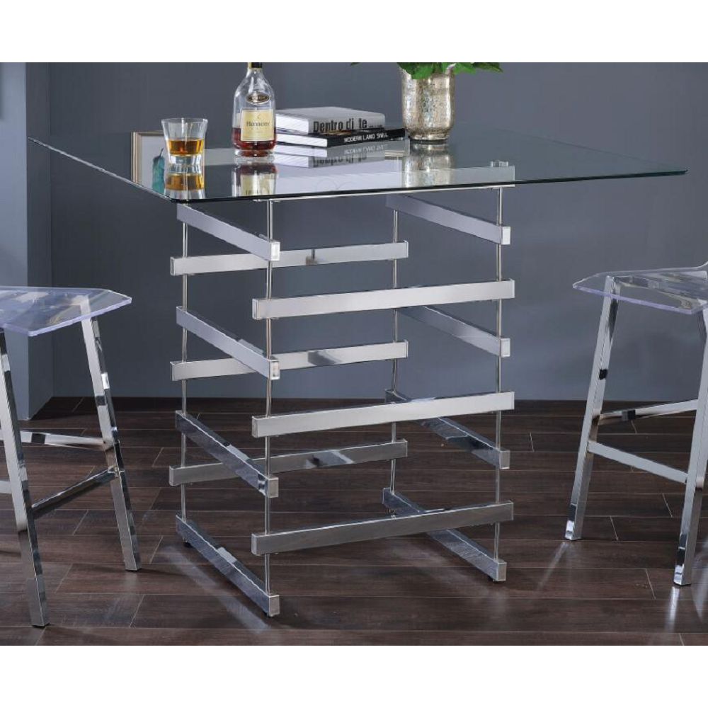 acme nadie counter height table clear glass and chrome