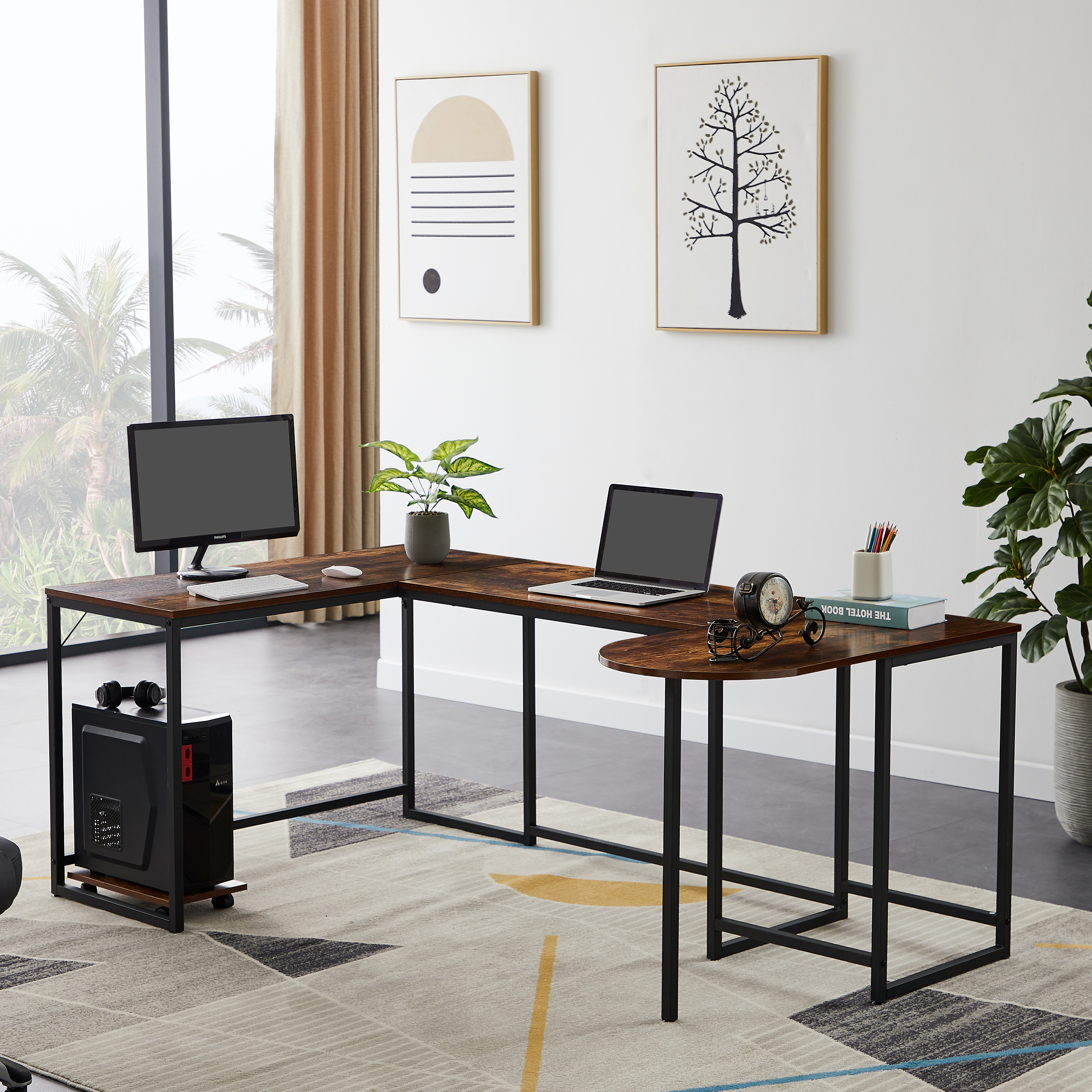 Details about   Modern Computer Desk PC Workstation Table Home Office Writing Table w/Shelves 