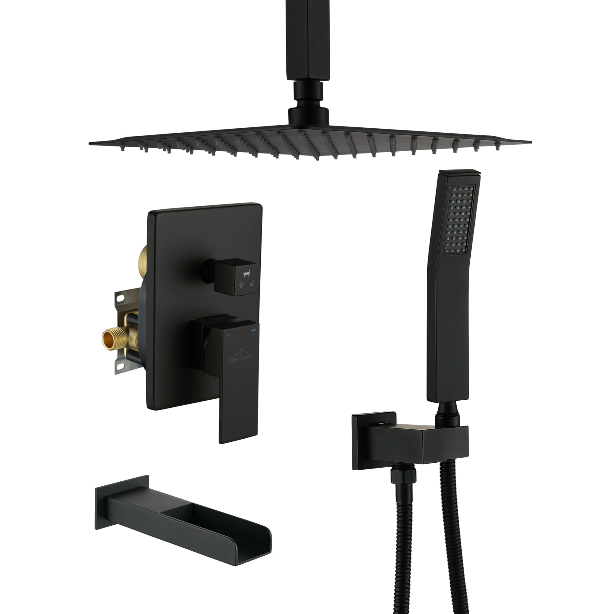 Boyel Living Ceiling Mounted Rain Shower Head Set Shower System with Hand Shower and Tub Spout-Boyel Living